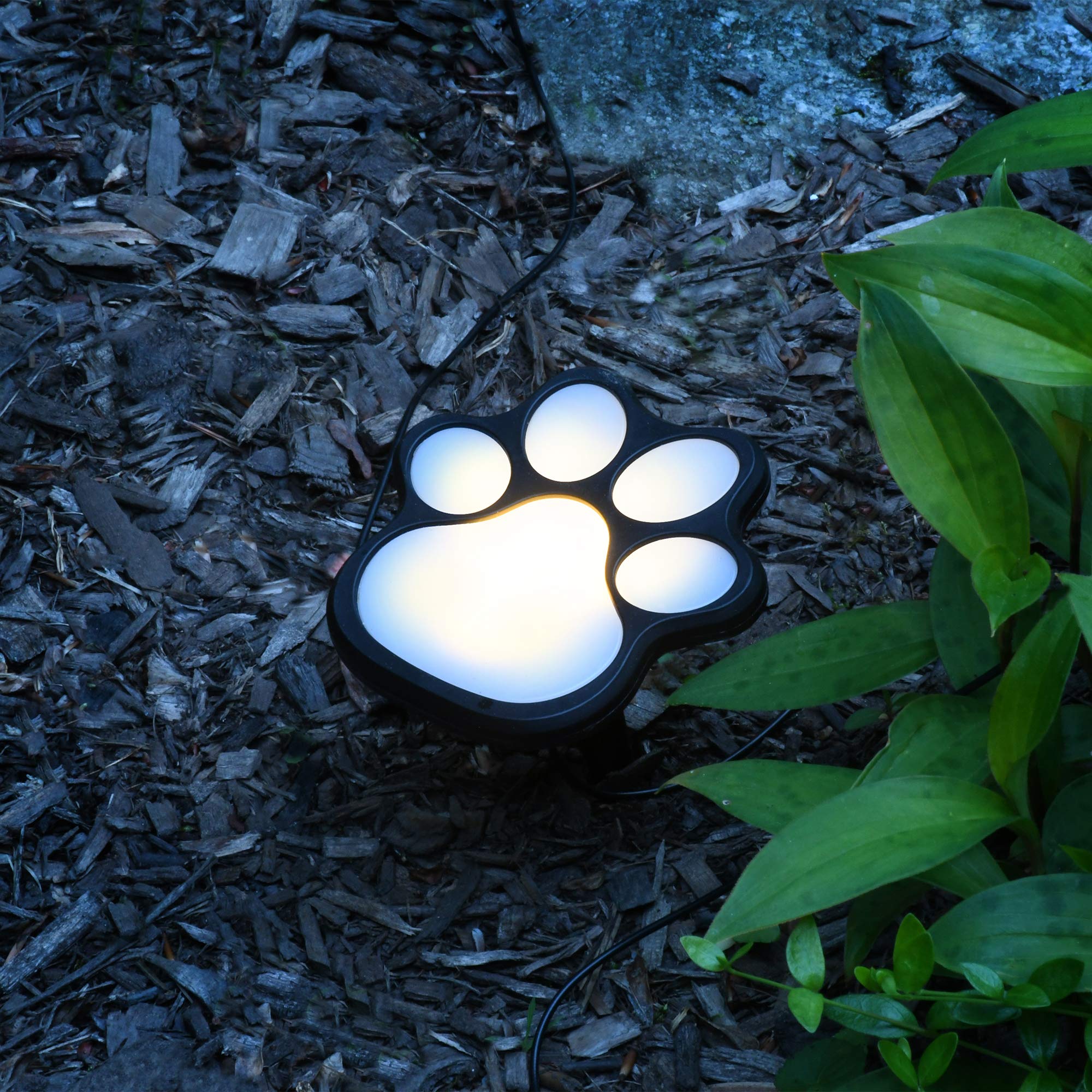 LumaBase Solar Powered Paw Print Pathway Lights - Set of 4, Black Outdoor Garden Lights for Walkway, Yard, Patio, and Driveway Decoration