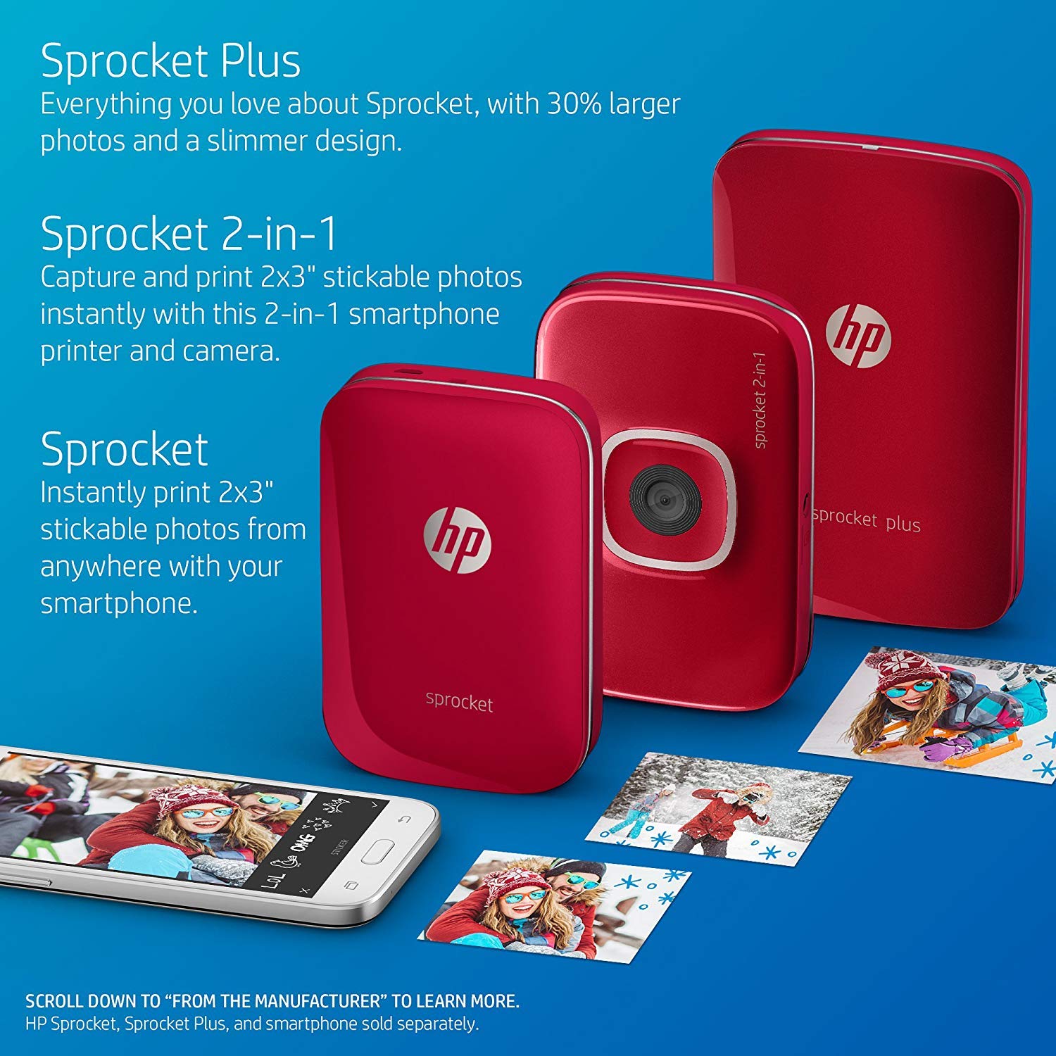 HP Sprocket 2-in-1 Portable Photo Printer & Instant Camera - Print 2x3