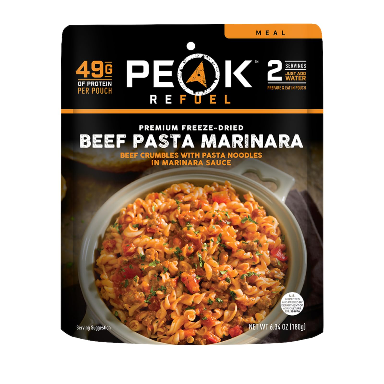 Peak Refuel Beef Pasta Marinara Freeze-Dried Meal - High Protein (49g) & Calories (1040) - 100% Real Meat - 2 Servings - Perfect for Backpacking, Camping & Emergency Preparedness - Lightweight Survival Food for Outdoor Adventures & MRE Kits