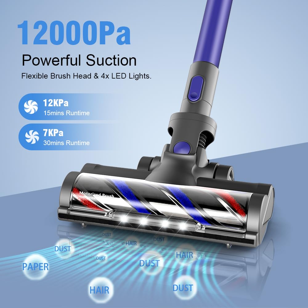 Cordless Vacuum Cleaner for Home - 2200mAh Powerful Lithium Battery, 30 Min Runtime, Strong Suction, Rechargeable & Lightweight 4-in-1 Vacuum for Hardwood Floors, Carpets & Pet Hair - Perfect for Quick Cleanups & Daily Household Cleaning