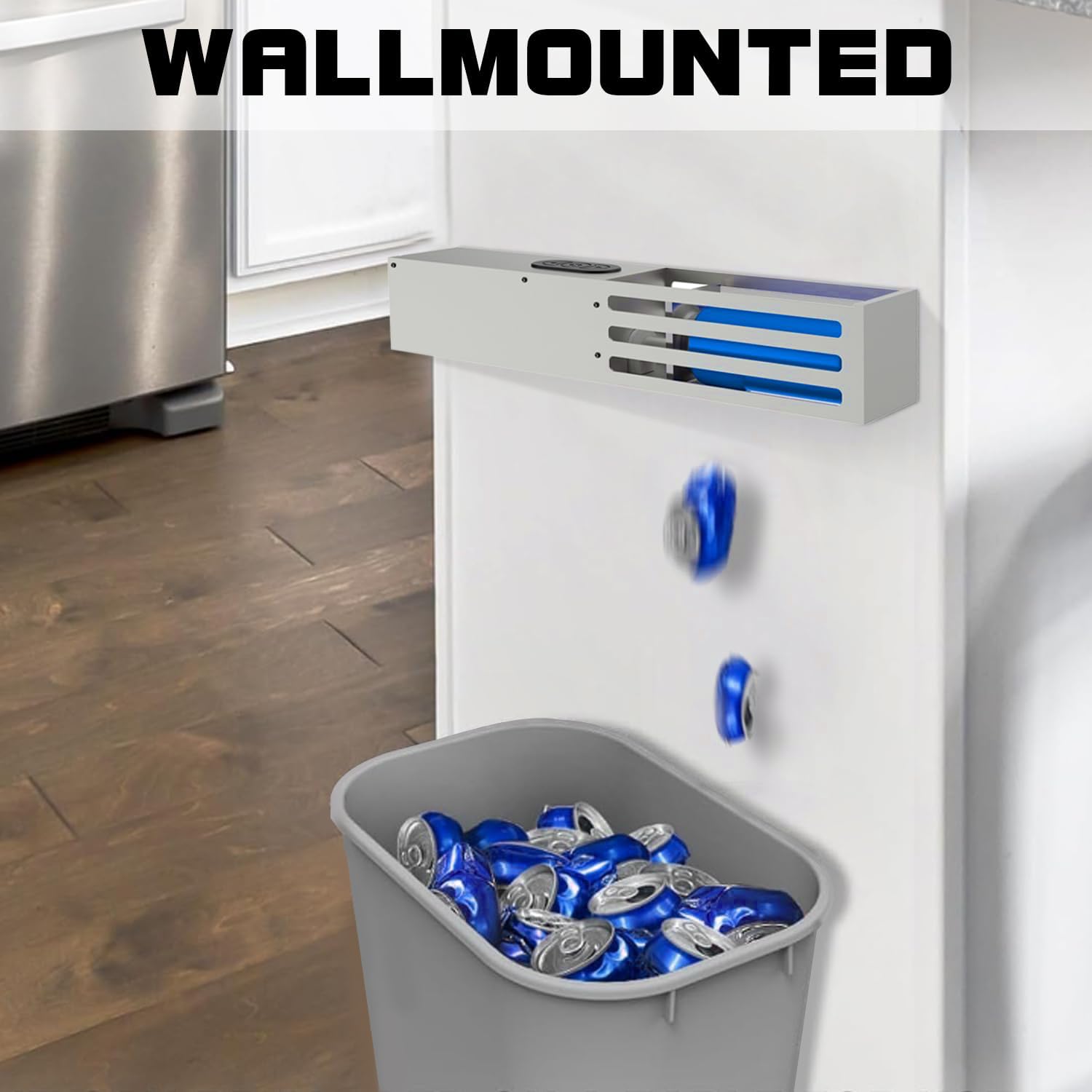 Automatic Electric Can Crusher - Heavy Duty Wall Mounted Can Smasher for 12oz & 16oz Aluminum Cans (Soda, Beer, Seltzer) & Plastic Bottles - Perfect for Recycling, Kitchen, Garage & Home Organization - Great Housewarming Gift for New Homeowners