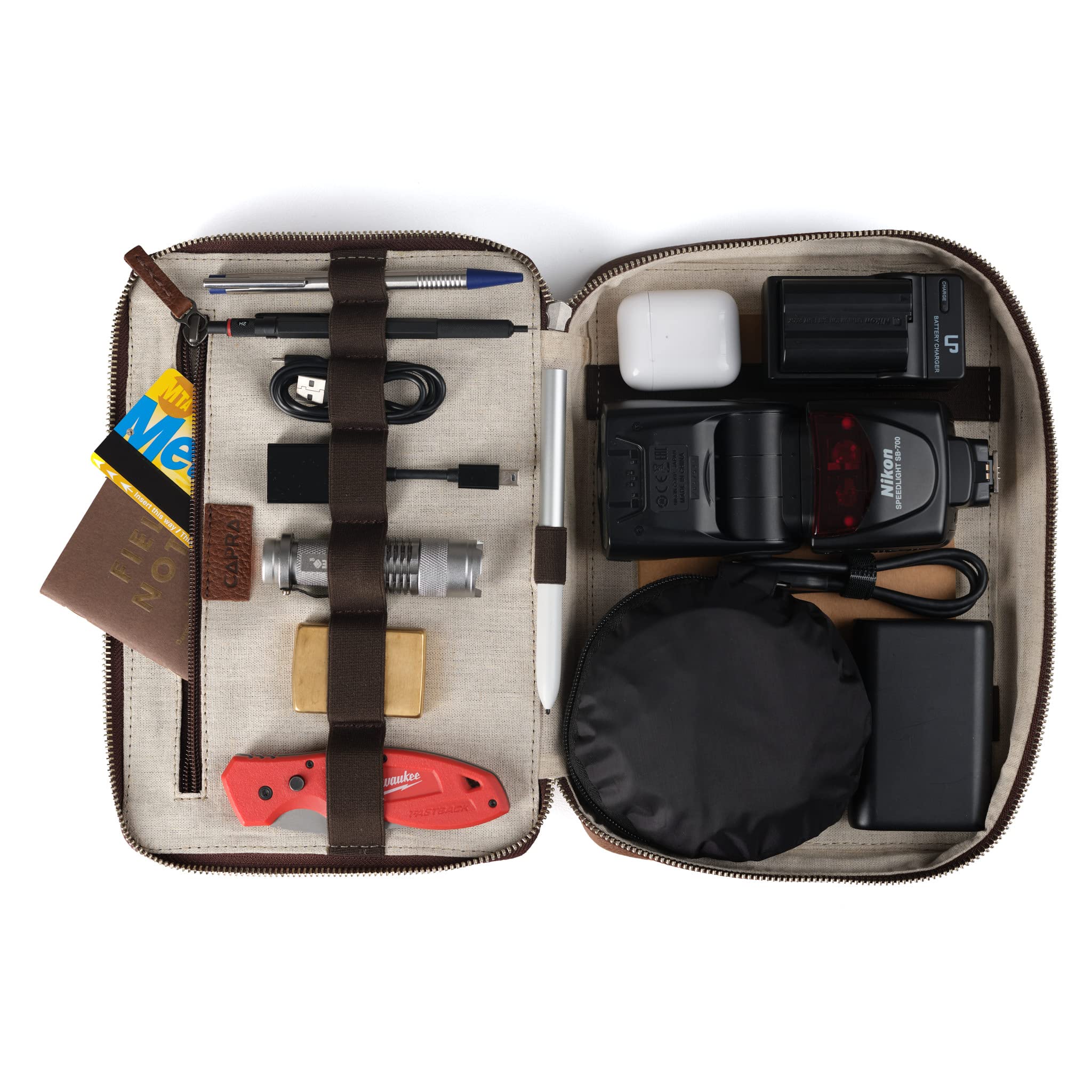 Men's Travel Tech Organizer - Brown Leather iPad Case & Electronics Accessory Storage Pouch | Perfect Gadget Bag for Business Trips, Commuting & Digital Nomads | Great Gift for Tech-Savvy Men