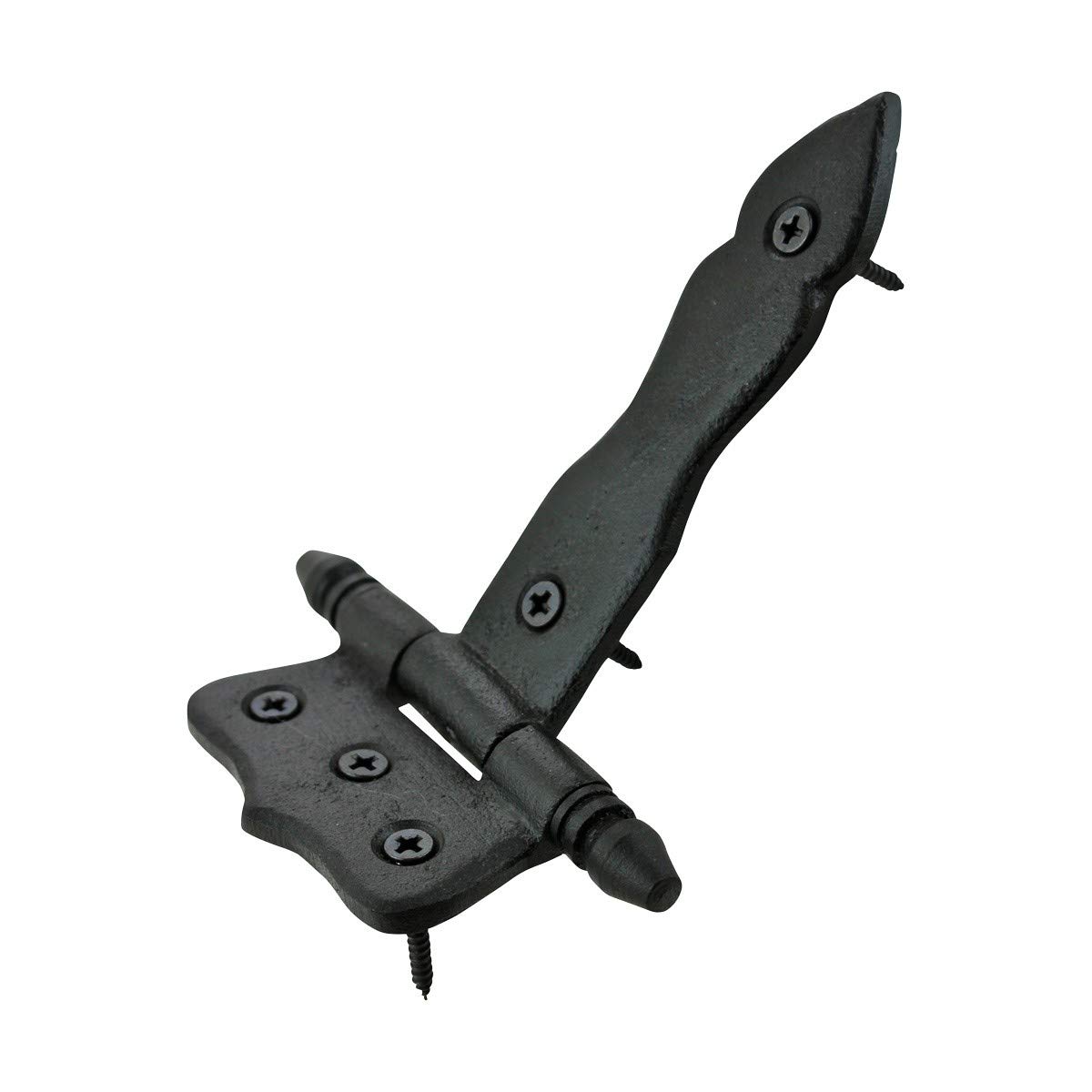 5 Inch Black Wrought Iron Antique Style Barn Door Hinges - Decorative Flush Mount Cast Iron Shed Hinges with Hardware (Pack of 3) - Perfect for Barn Doors, Sheds, Garage Doors & Rustic Home Decor