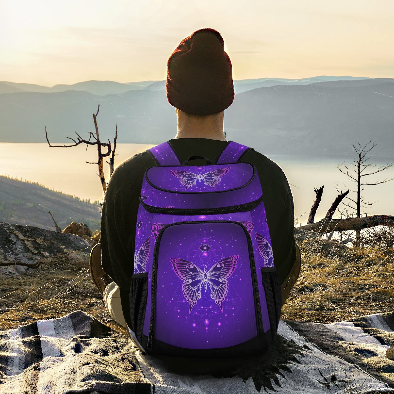 Butterfly Cooler Backpack for Women & Men - Insulated Lunch Box, Heavy Duty Picnic Cooler Bag for Work, Fishing, Hiking, Camping, Park, Beach, and Outdoor Adventures