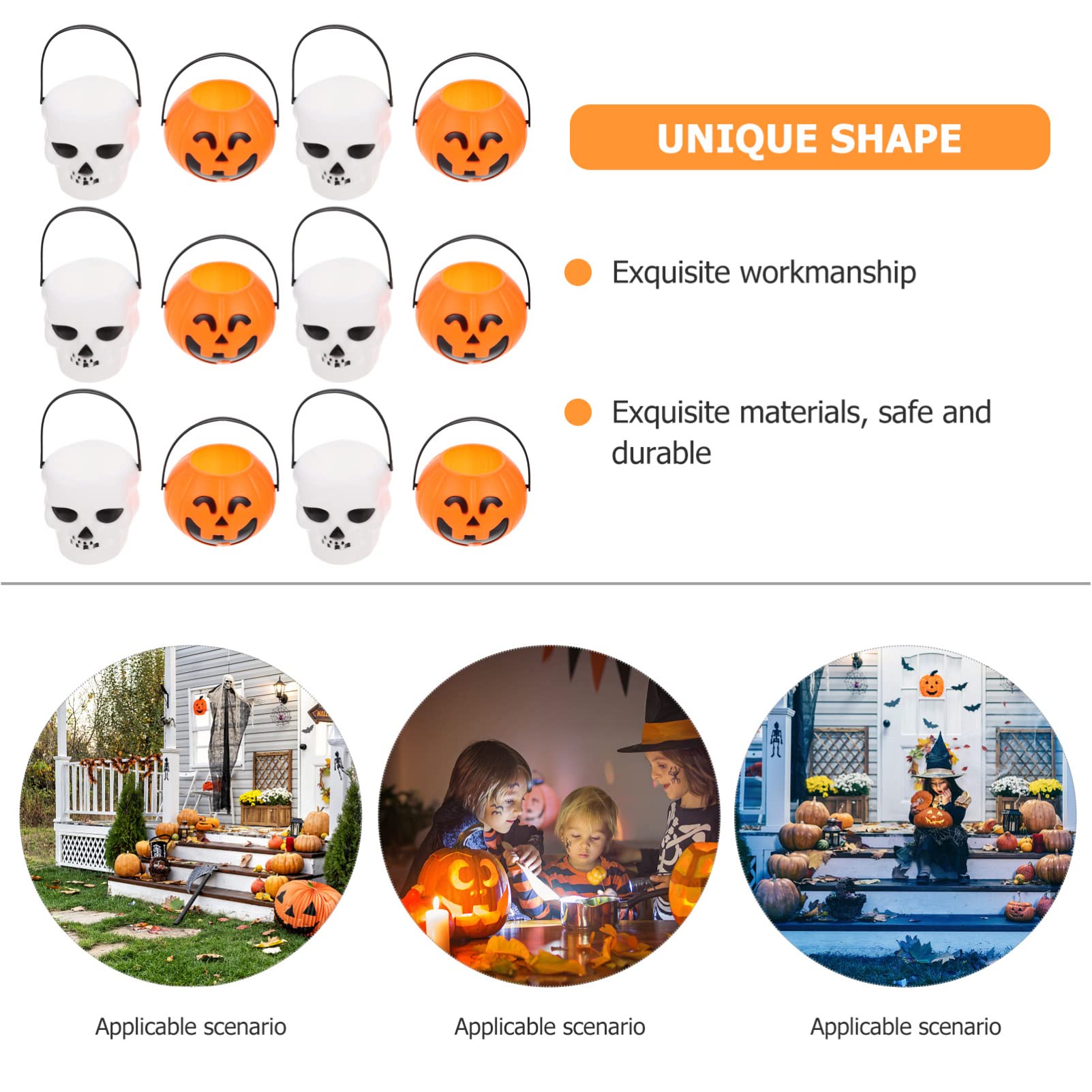 Yardwe 12-Piece Halloween Candy Buckets - Pumpkin Shaped Trick or Treat Containers for Kids, Halloween Party Decor & Snack Holders | Perfect for Trick-or-Treating, Classroom Parties & Spooky Home Decor