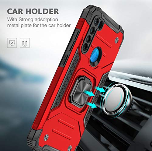 YaHan 2-Pack Heavy Duty Shockproof Case for Xiaomi Redmi Note 8 with 360° Rotating Ring Kickstand & Tempered Glass Screen Protector - Dual Layer Defender Hard Back Cover (Red) | Perfect for Outdoor Activities, Travel Protection & Daily Use