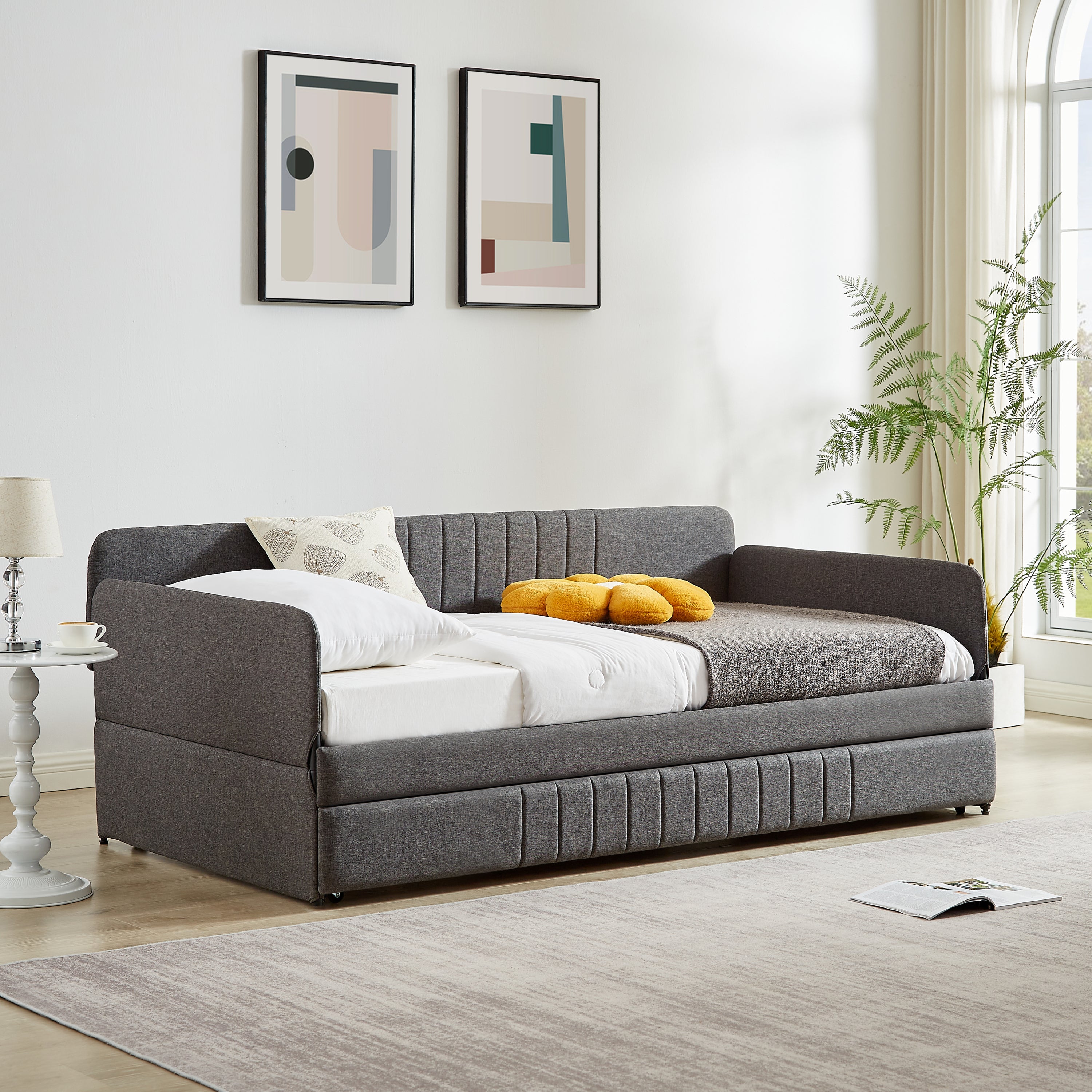 Metal Frame Daybed with Trundle - Twin Size Sofa Bed in Grey (78.4''W x 41''D x 29.8''H) - Perfect for Guest Rooms, Small Apartments & Home Offices