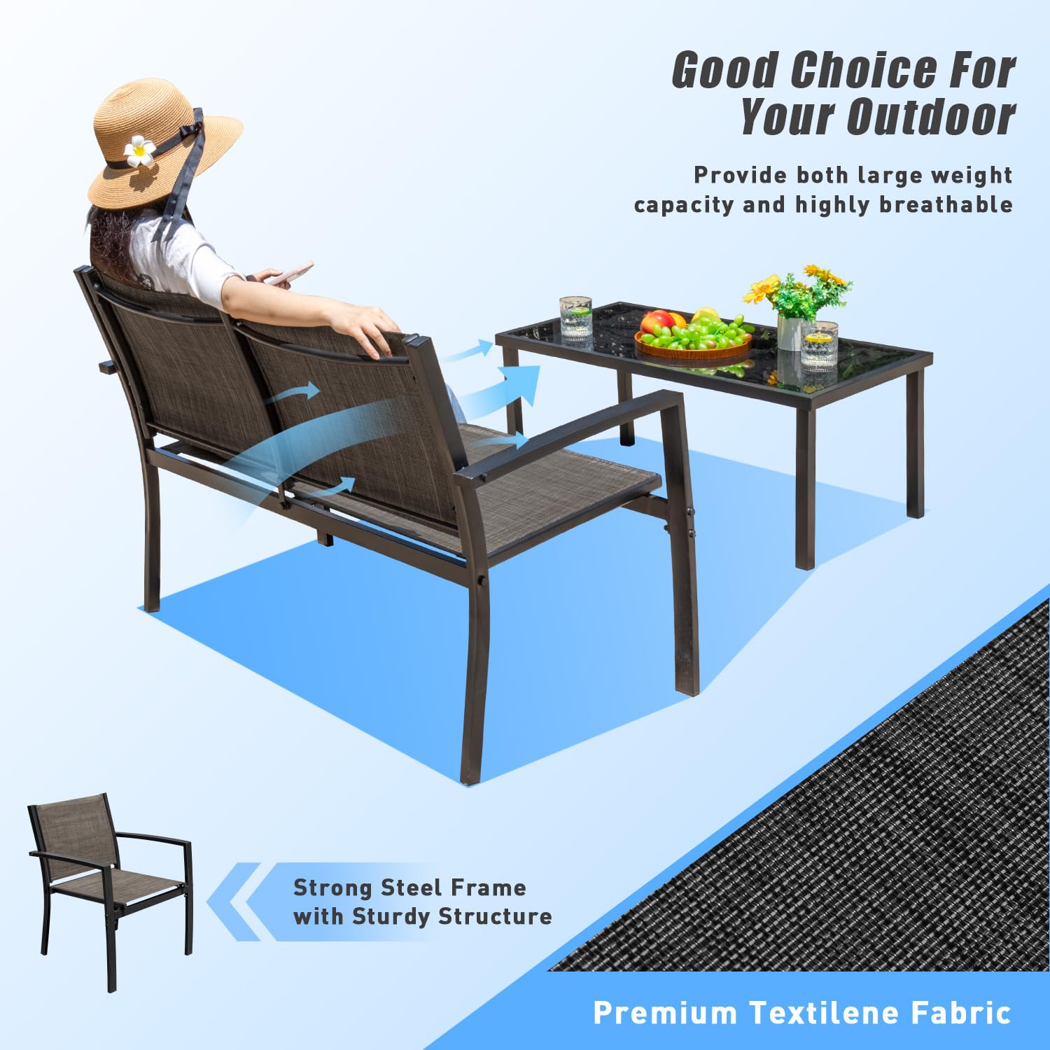 Devoko 4-Piece Outdoor Patio Furniture Set - Brown Wicker Garden Conversation Set with Tempered Glass Coffee Table for Poolside, Lawn, Porch & Backyard Relaxation