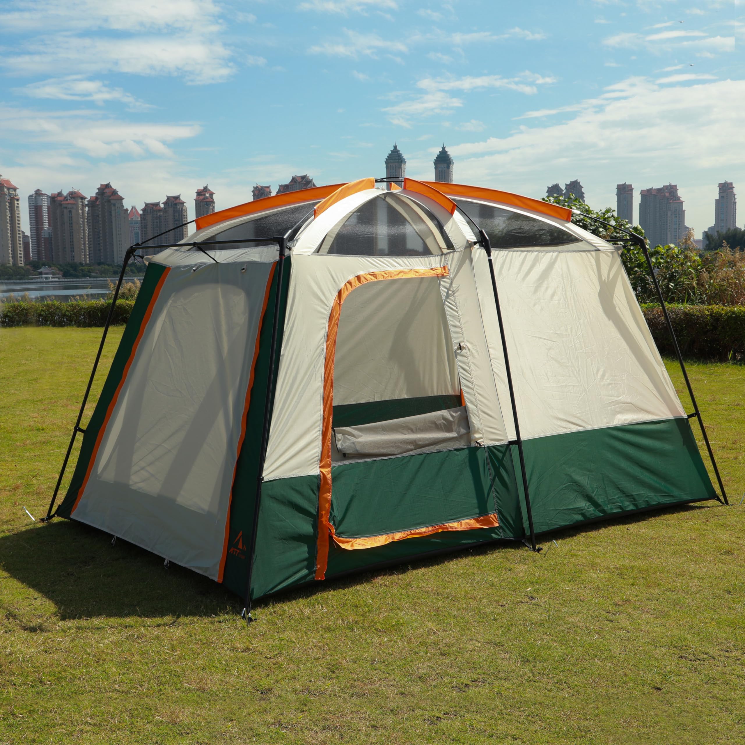 KTT Large Family Cabin Tent for 6-8 People - Waterproof Straight Wall Design with 3 Doors & 3 Mesh Windows - Spacious Outdoor Camping Tent for Picnics, Family Gatherings & Friends Trips - Perfect for Backyard, Beach & National Park Adventures