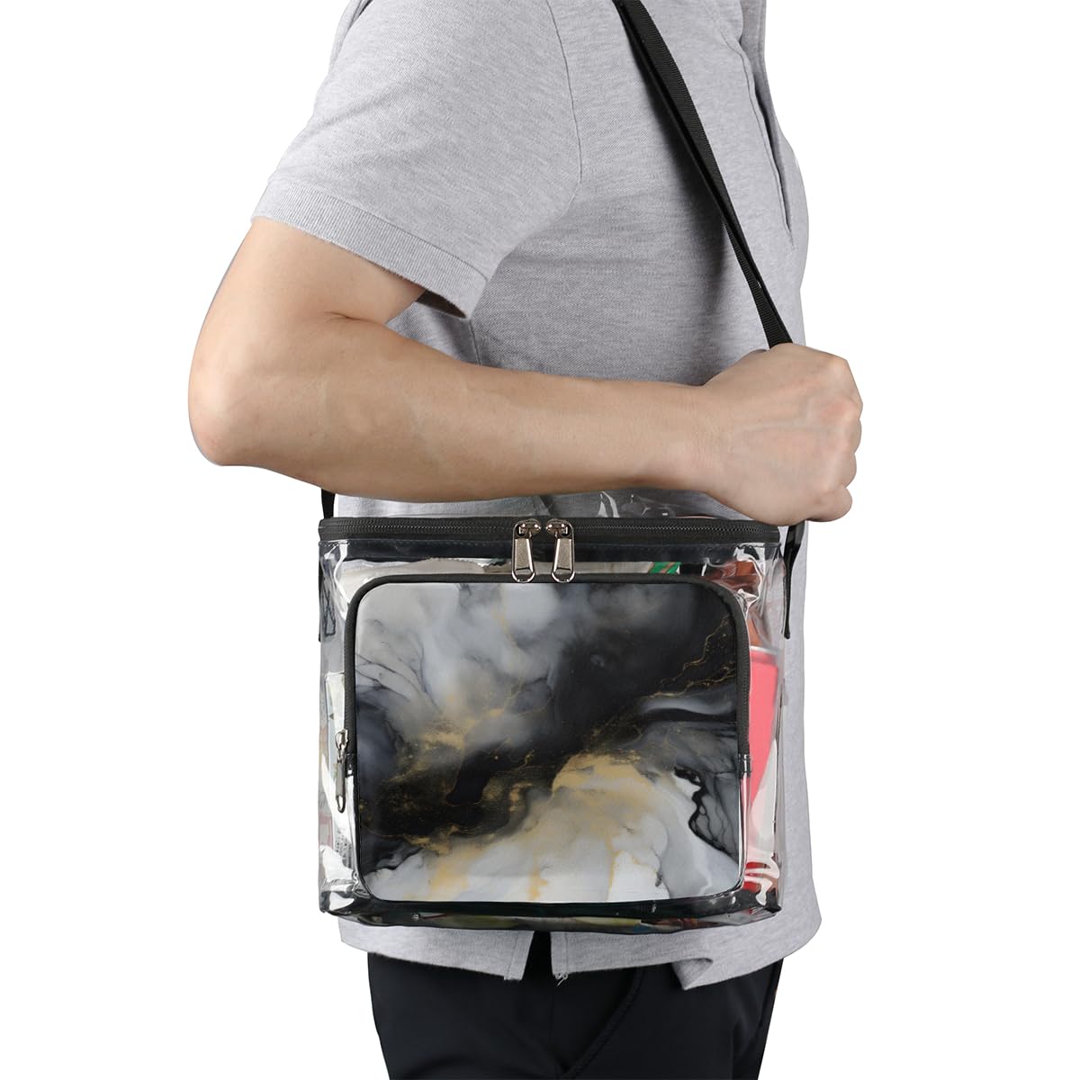 GzLeyigou Clear Marble Print Tote Bag - Waterproof Transparent Shoulder Bag with Handles for Women | Perfect for Beach, Travel, Picnic, Concerts & Stadium Events | Fashionable Crossbody Lunch Bag for Outdoor Activities