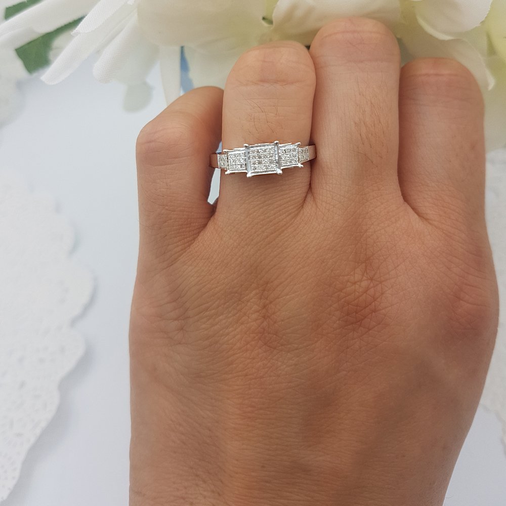 0.13 Carat Round White Diamond Engagement Ring for Women - Sterling Silver Micro Pave Bridal Ring - Dazzlingrock Collection - Perfect for Proposals, Anniversaries & Special Occasions