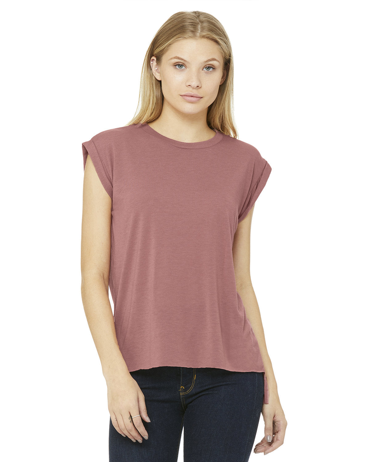 Bella + Canvas 8804 Women's Flowy Muscle Tee with Rolled Cuff Sleeves - Soft Casual T-Shirt for Yoga, Gym & Everyday Wear