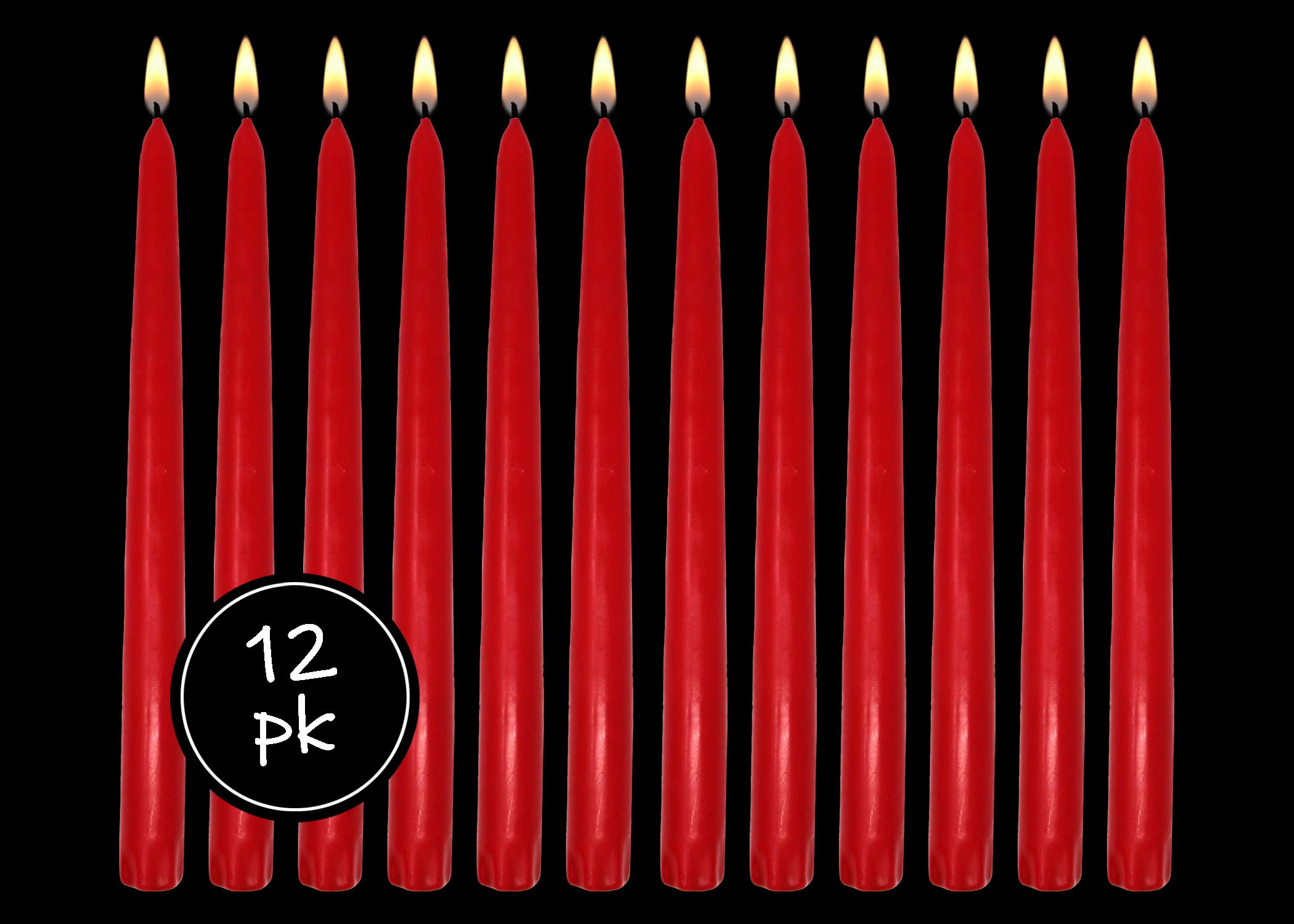 10 Inch Unscented Red Taper Candles - 12 Pack, Hand-Dipped Dripless Smokeless Dinner Candles for Wedding, Party, Birthday & Home Decor - Perfect for Romantic Dinners, Holiday Centerpieces and Candlelight Ceremonies