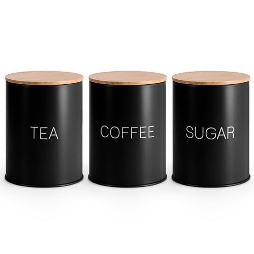 Tea, Coffee, Sugar Canister Set - Black
