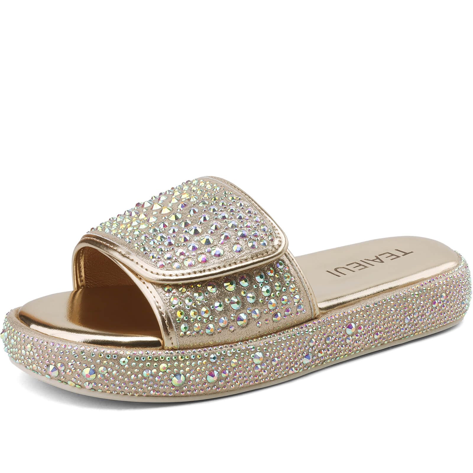 Sparkly Pearl Platform Sandals for Women - Comfortable Dressy Slip-On Open Toe Beach Sandals | White Summer Casual Shoes for Weddings, Parties & Vacation Wear