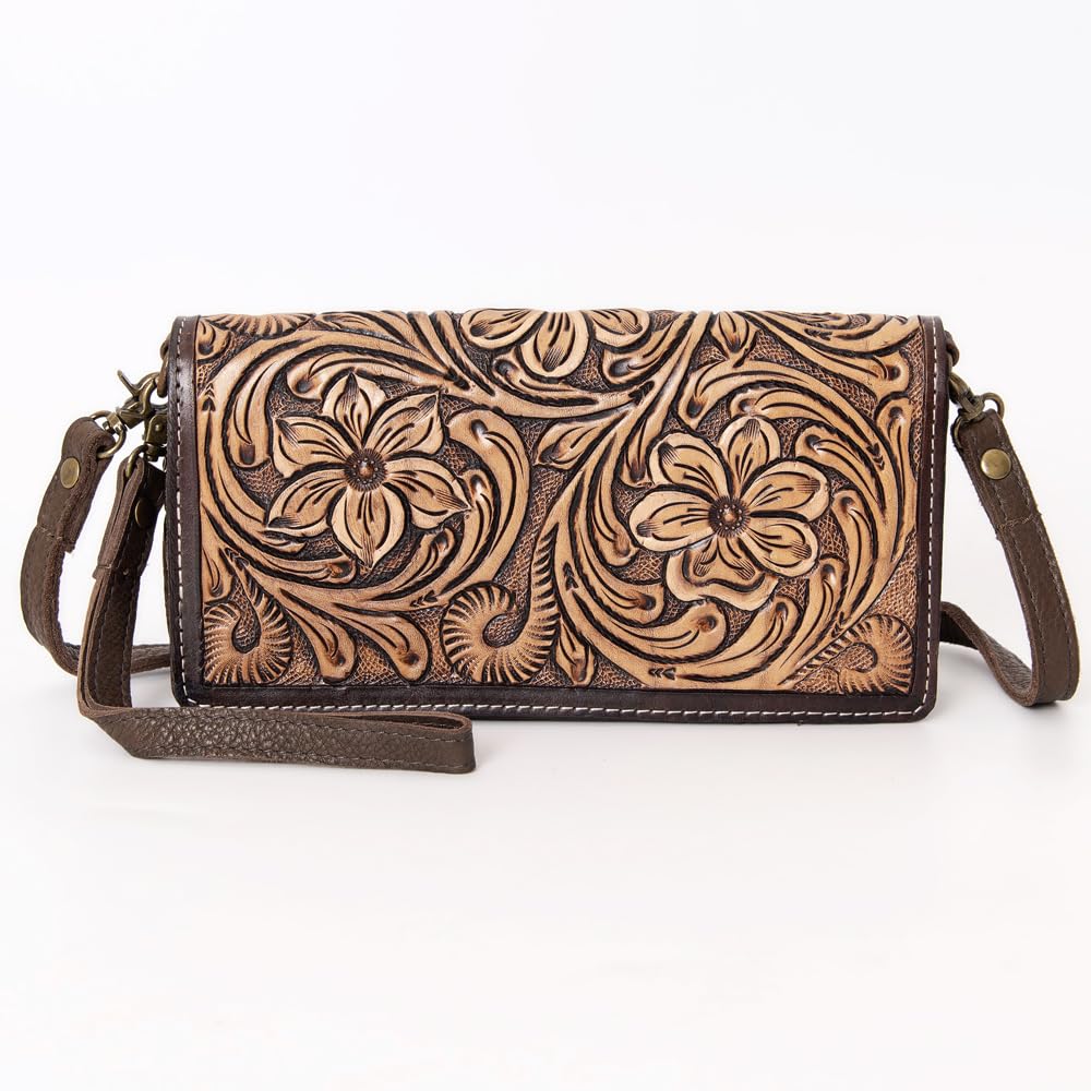 **Hand-Tooled Genuine Leather Western Women's Wallet – American Darling Crossbody Bag, Clutch, Wristlet & Travel Wallet for Everyday Use, Parties & Outdoor Adventures**