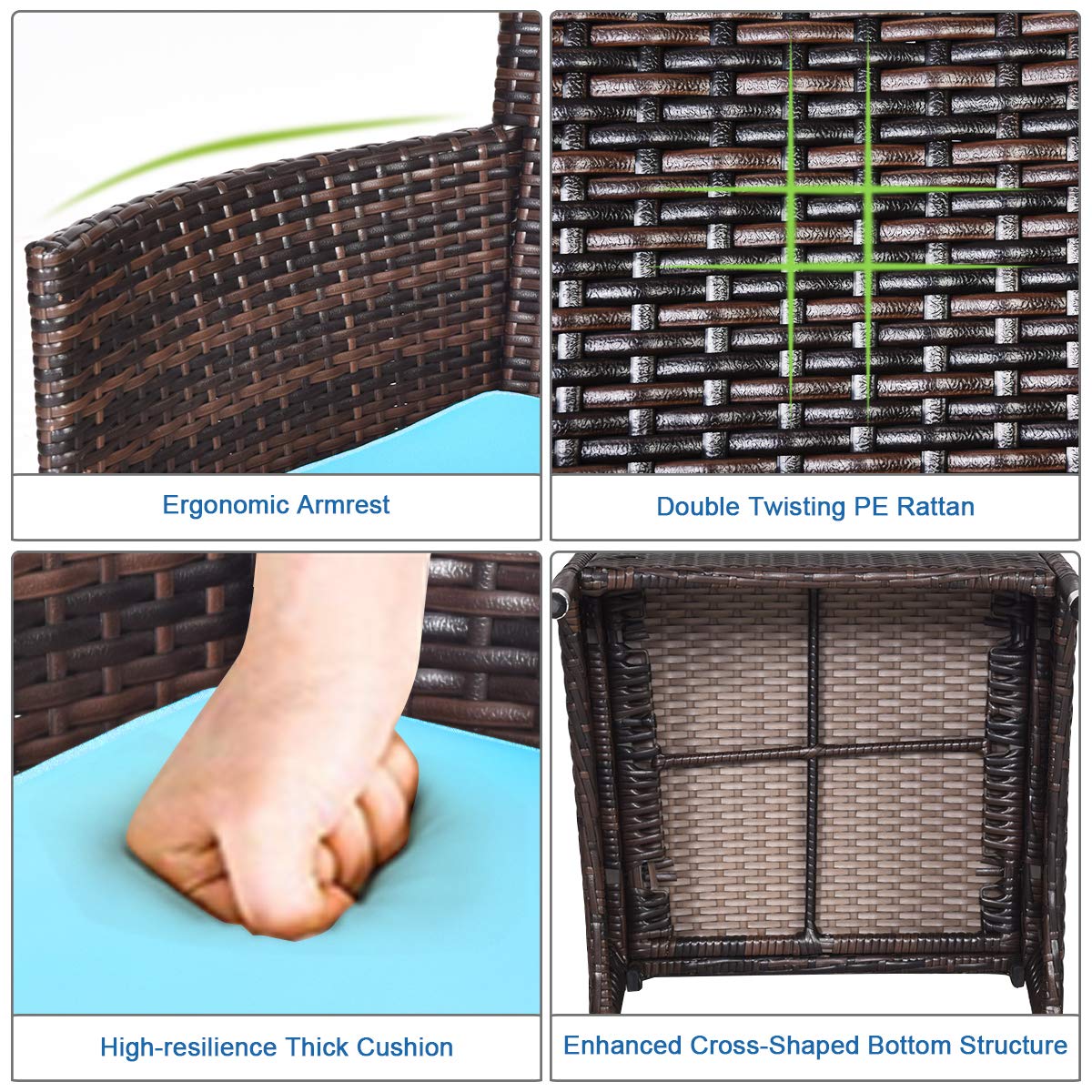 Renatone 3-Piece Patio Conversation Set - Outdoor Wicker Rattan Furniture with Thick Cushions, Coffee Table & Chairs for Patio, Garden, Lawn, Poolside | Perfect for Backyard Relaxation, Outdoor Dining & Entertaining