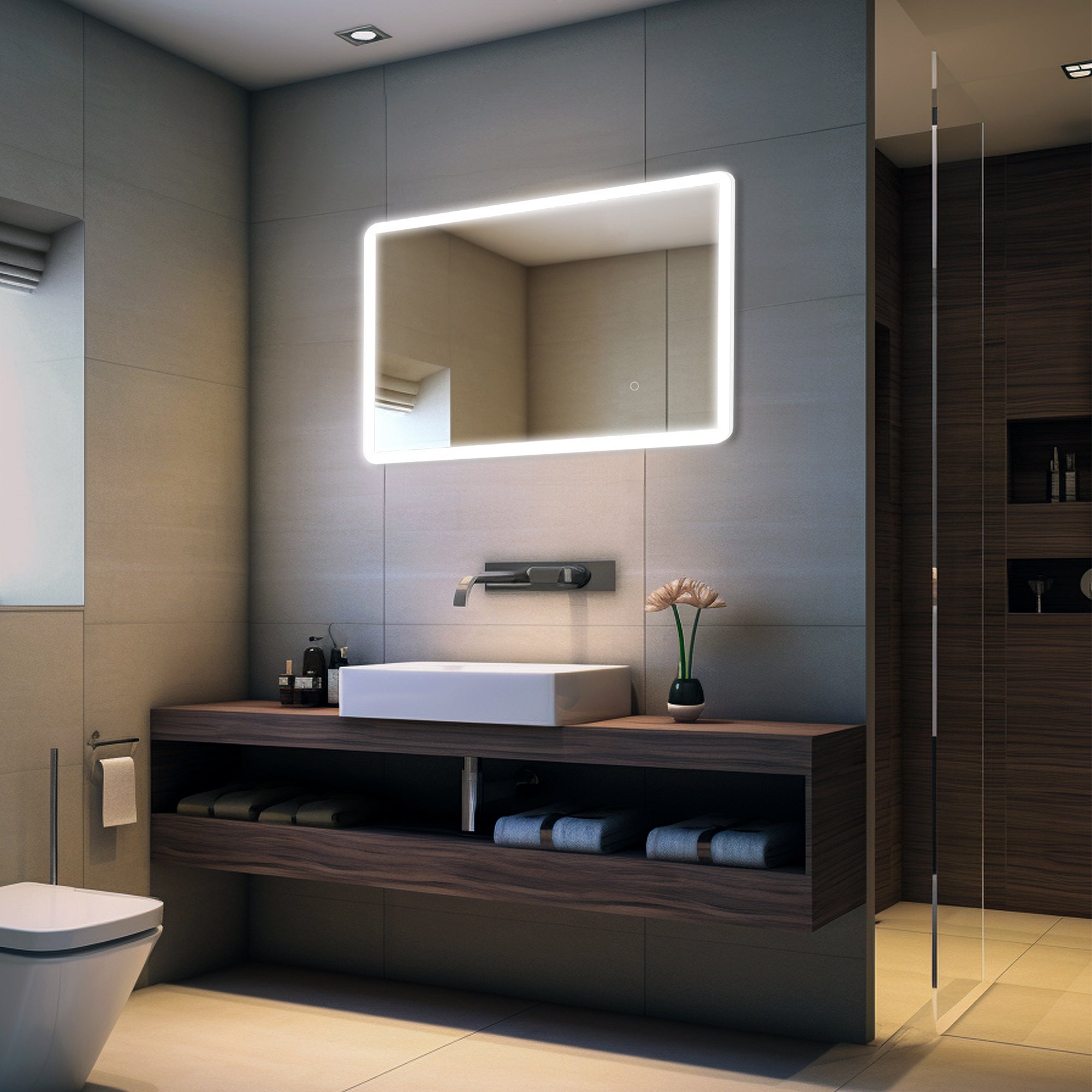 Pilsen LED Bathroom Mirror with Touch Dimmer & Anti-Fog Function - 4 Size Options for Vanity, Makeup & Shaving - Perfect for Modern Home & Spa Decor