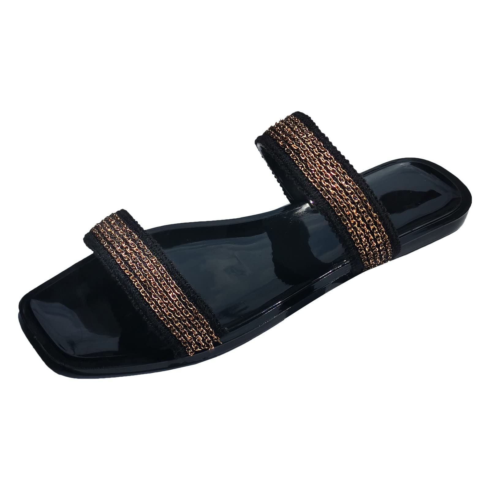 Women's Fashion Flip Flops with Metal Chain - Square Toe Summer Slippers for Women - Comfortable Flat Sandals in Plus Sizes - Perfect for Beach, Pool, and Casual Outings