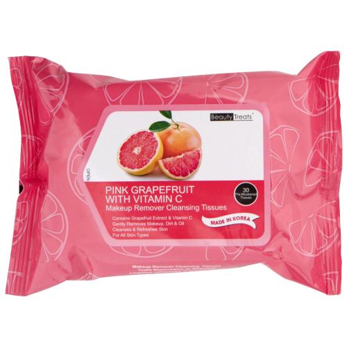 Beauty Treats Vitamin C Pink Grapefruit Makeup Cleansing Wipes - 30 Count, Oil-Free Facial Cleansing Tissues for Makeup Removal & Skin Refreshment (Perfect for Travel, Gym & Daily Skincare Routine)