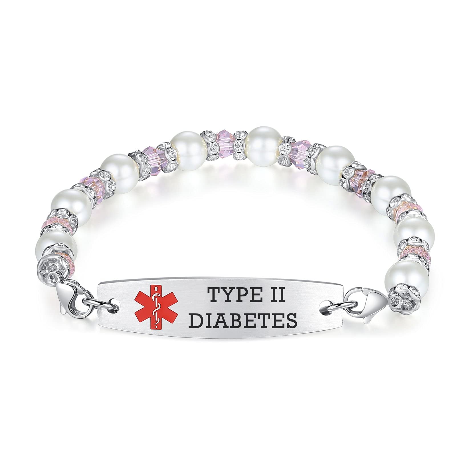 Custom Engraved Medical ID Bracelets for Women - 7.5 Inch Adjustable Beaded Alert Bracelet with Interchangeable Charms | Perfect for Diabetes, Allergies & Emergency Medical Identification