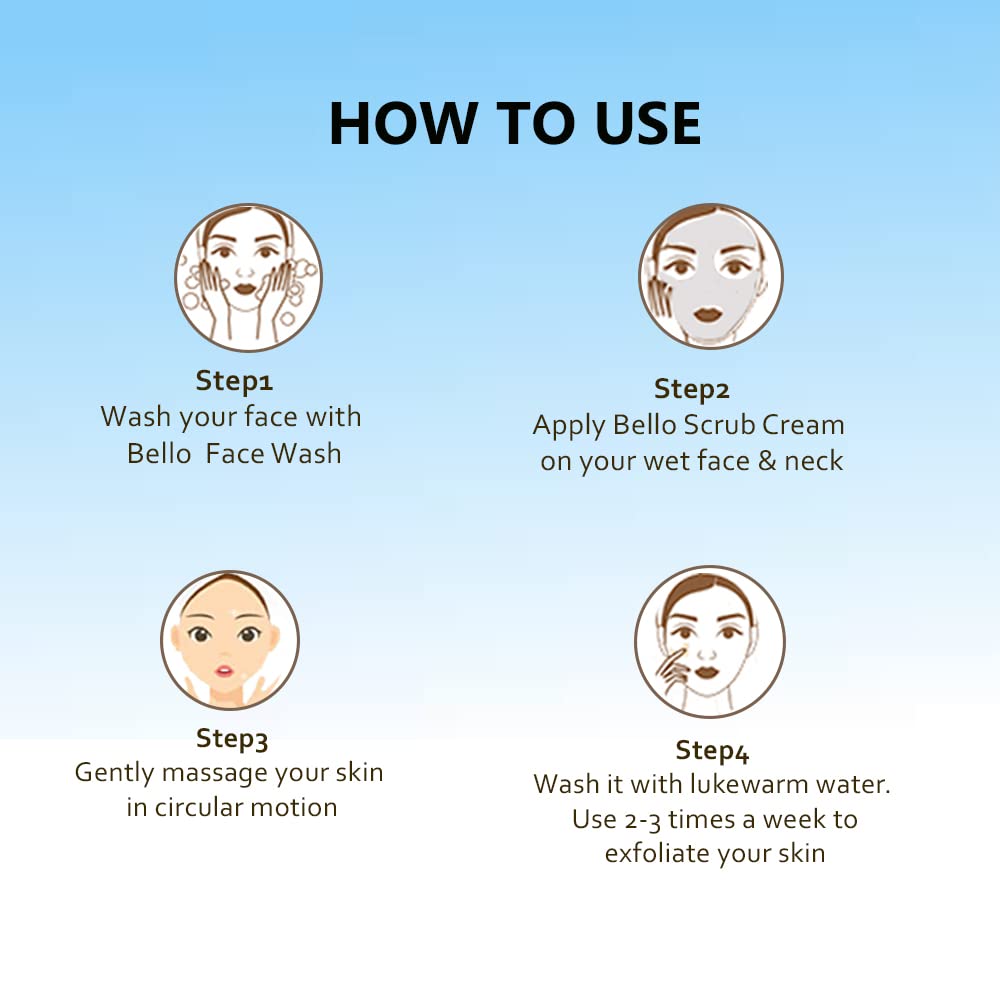 Bello Scrub Cream 100g - Exfoliating Face Scrub for Men & Women, Deep Cleansing & Pore Minimizing, Perfect for Daily Skincare Routine & Acne-Prone Skin