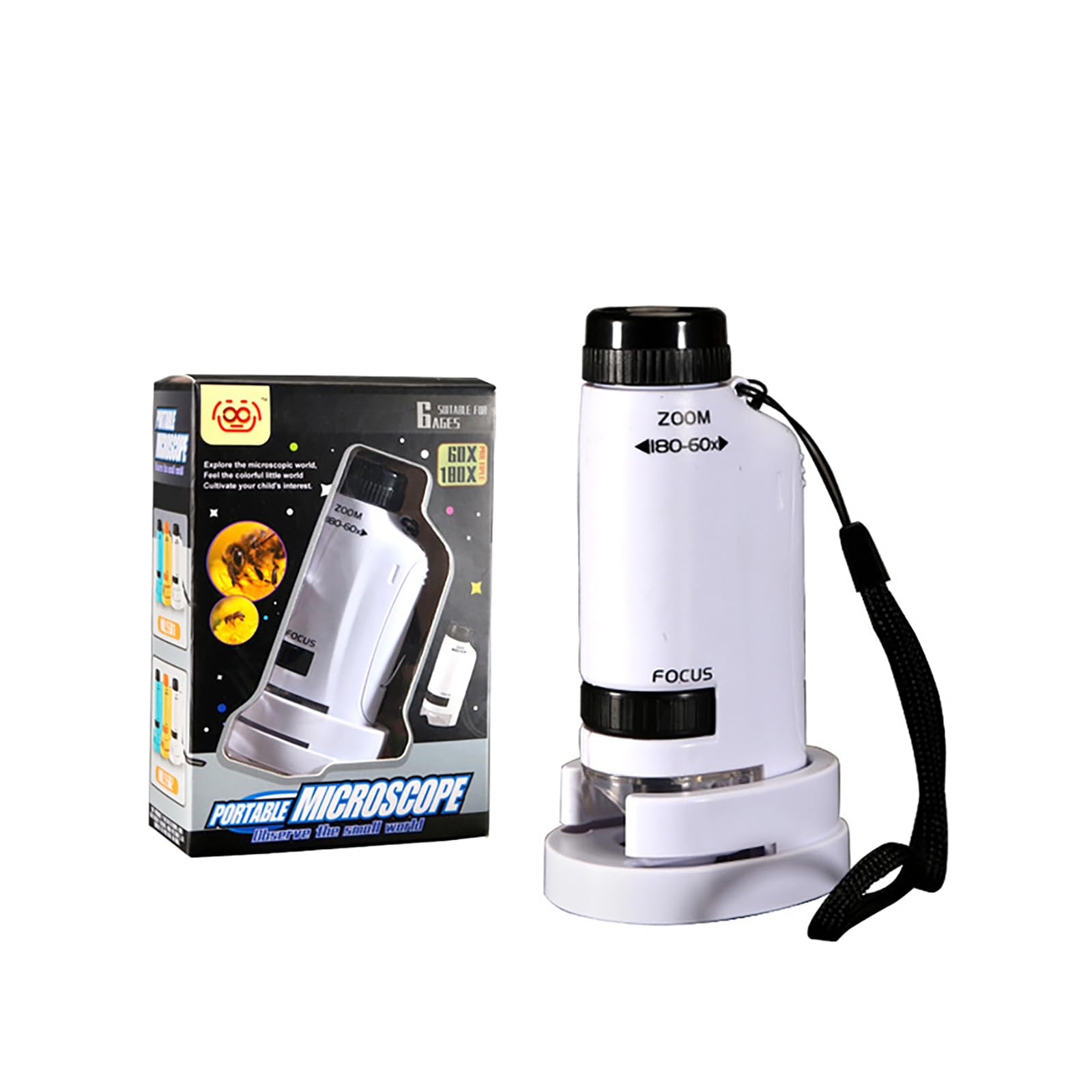 **Mini Microscope for Kids & Adults - Portable Pocket Microscope Toy with LED Light, 60x-120x Magnification - Science Educational Kit for Little Scientists - Perfect for Classroom, Outdoor Exploration & STEM Learning (White)**