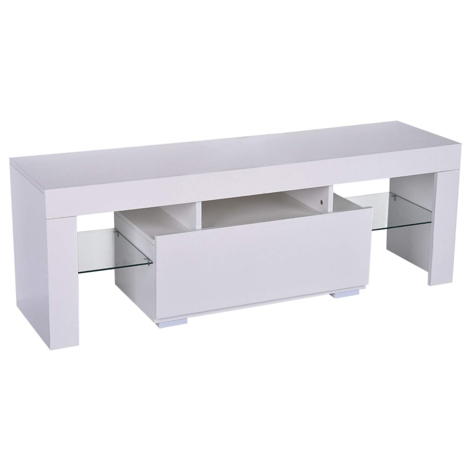 Modern Minimalist TV Stand with High-Gloss Finish & LED Lights - Space-Saving Entertainment Center for Living Room, Bedroom, Home Theater (Black/White) - Perfect for 55-75 Inch Flat Screen TVs, Streaming & Gaming Setup
