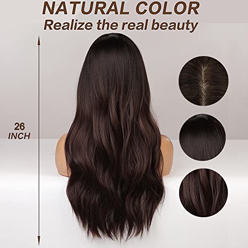 Dark Brown Heat Resistant Synthetic Fiber Wig with Bold Front Highlights - Perfect for Cosplay, Costume Parties & Daily Fashion