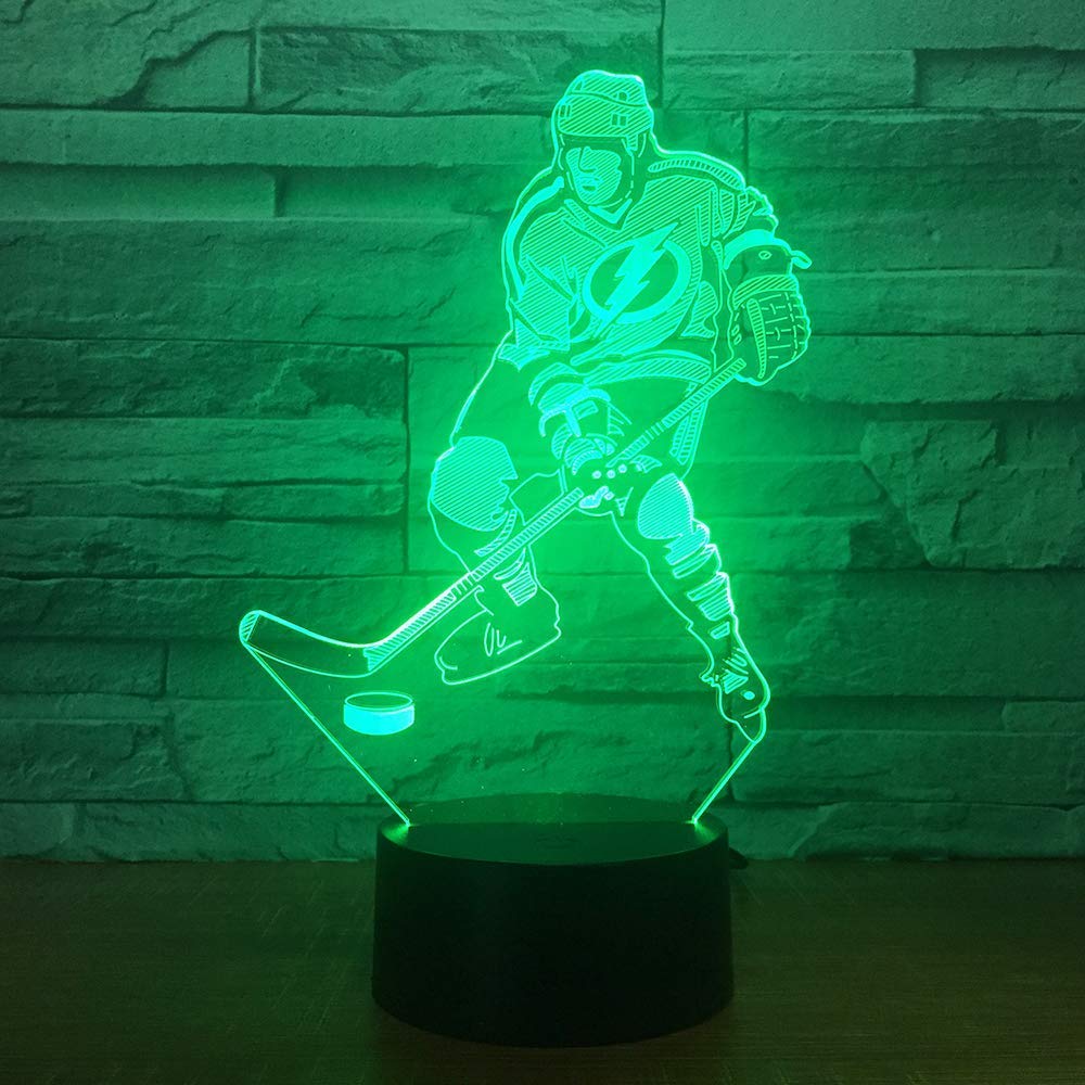 3D Ice Hockey Player Night Light - 7 Color Changing LED Illusion Lamp with Touch Switch, USB Powered Desk Decor for Kids & Adults - Perfect for Bedroom, Game Room, and Hockey Fan Gifts (Hockey Theme)