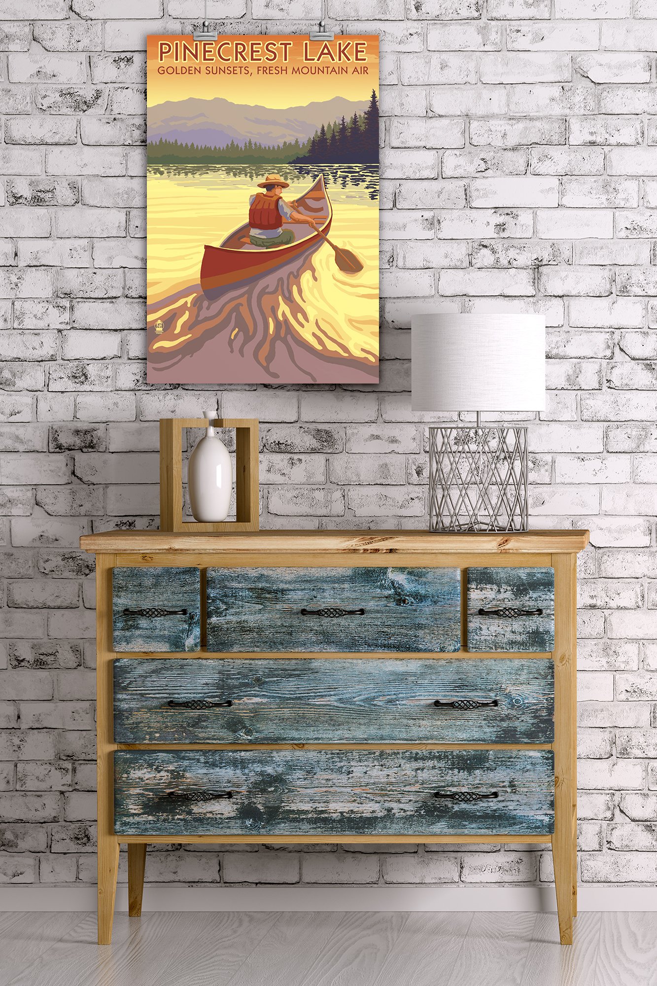 Lantern Press 16x24 Inch Giclee Art Print - Pinecrest Lake California Landscape with Canoe Scene - Wall Decor for Living Room, Bedroom & Office