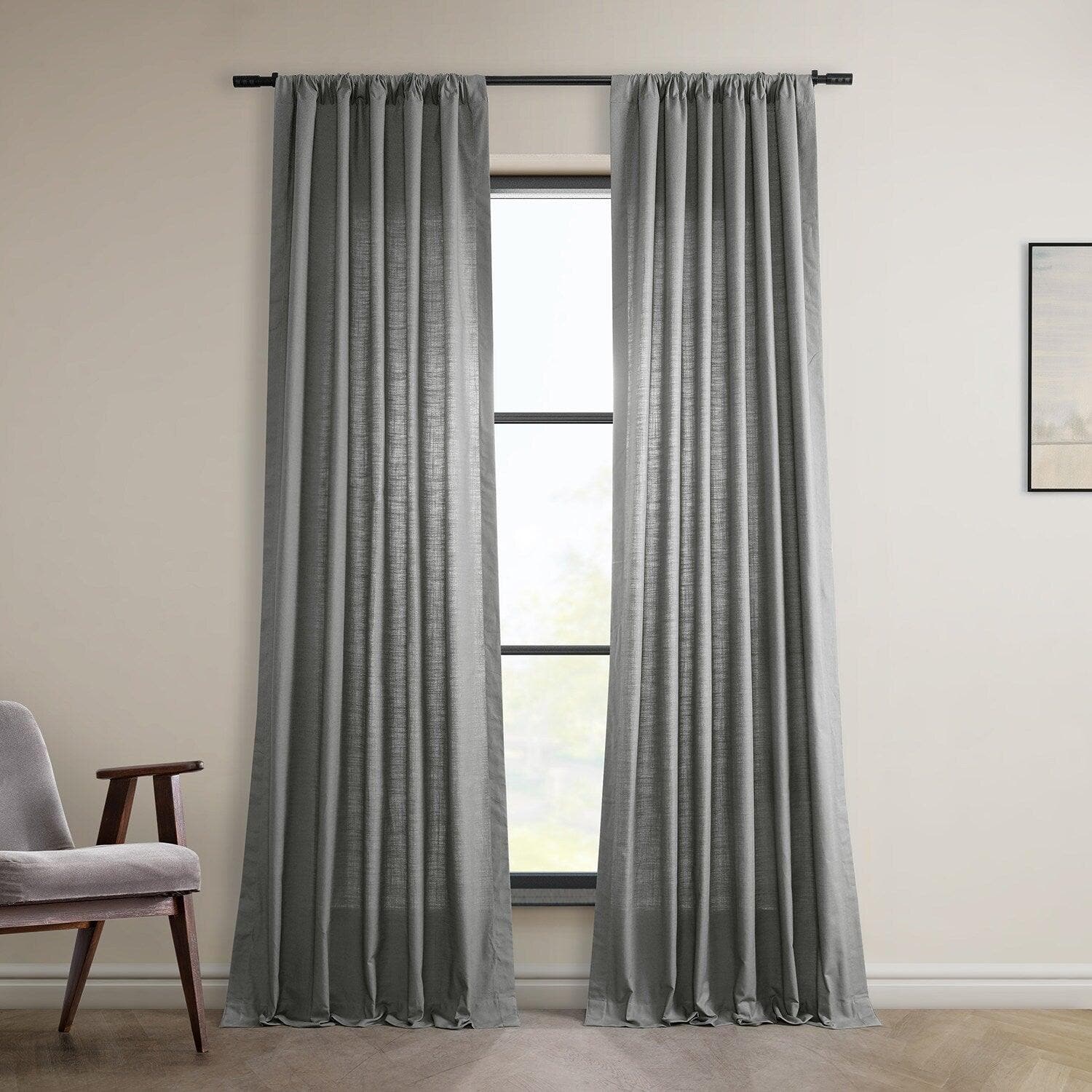 Dark Grey Dune Textured Cotton Curtains - Set of 2 Panels for Living Room, Bedroom & Home Decor | Blackout Window Treatments for Privacy & Light Control