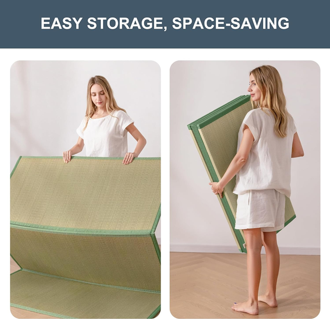 MAXYOYO Japanese Tatami Mat - 100% Natural Rush Grass, Portable & Foldable Futon Mattress for Floor Sleeping | Traditional Firm Floor Bed | Perfect for Meditation, Yoga, Guest Room & Small Space Living