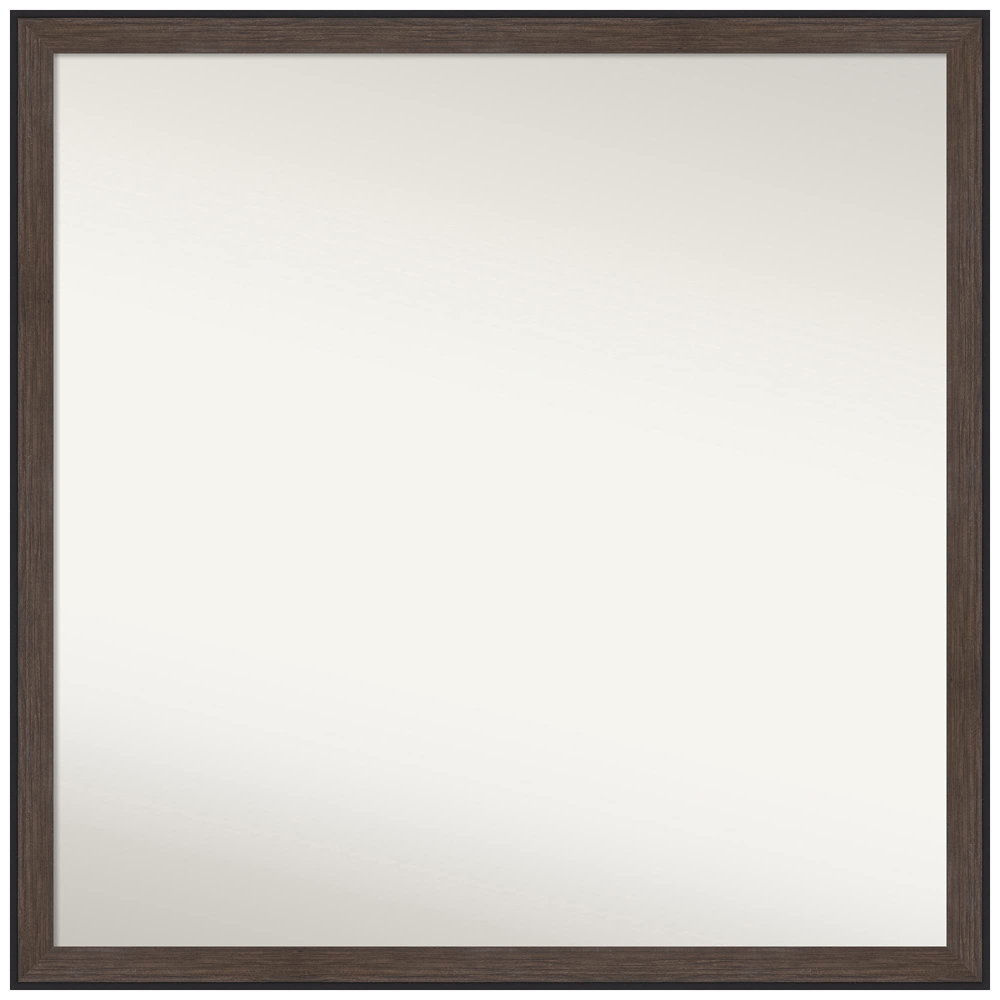 Amanti Art Custom Non-Beveled Wall Mirror 24.75x24.75 Inches - Brown Narrow Outline Frame - Bathroom & Living Room Decor - Various Sizes Available - Elegant Home Mirror for Bedroom, Entryway, or Vanity