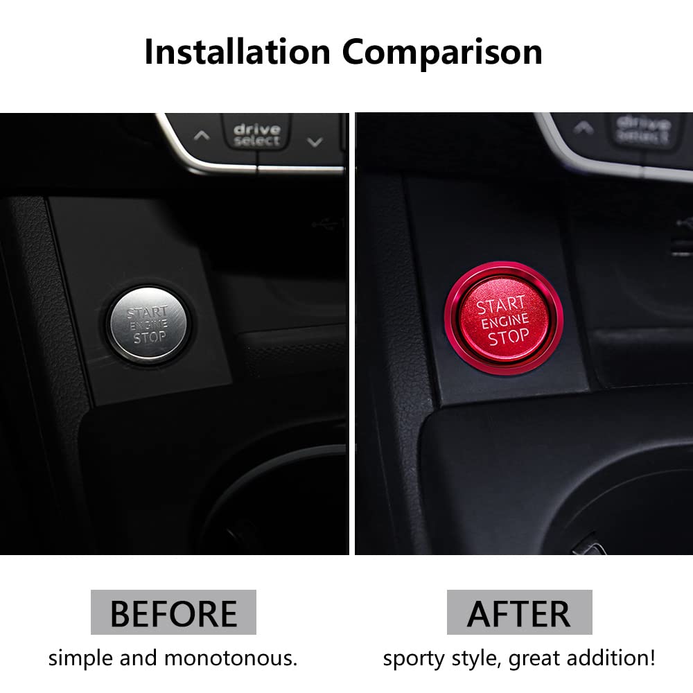 LECART Red Metal Engine Start Button Cover for Audi A4 A5 A6 A7 Q5 - Keyless Ignition Button Stickers, Auto Interior Decoration Trim 2Pcs - Perfect for Car Enthusiasts & Customization