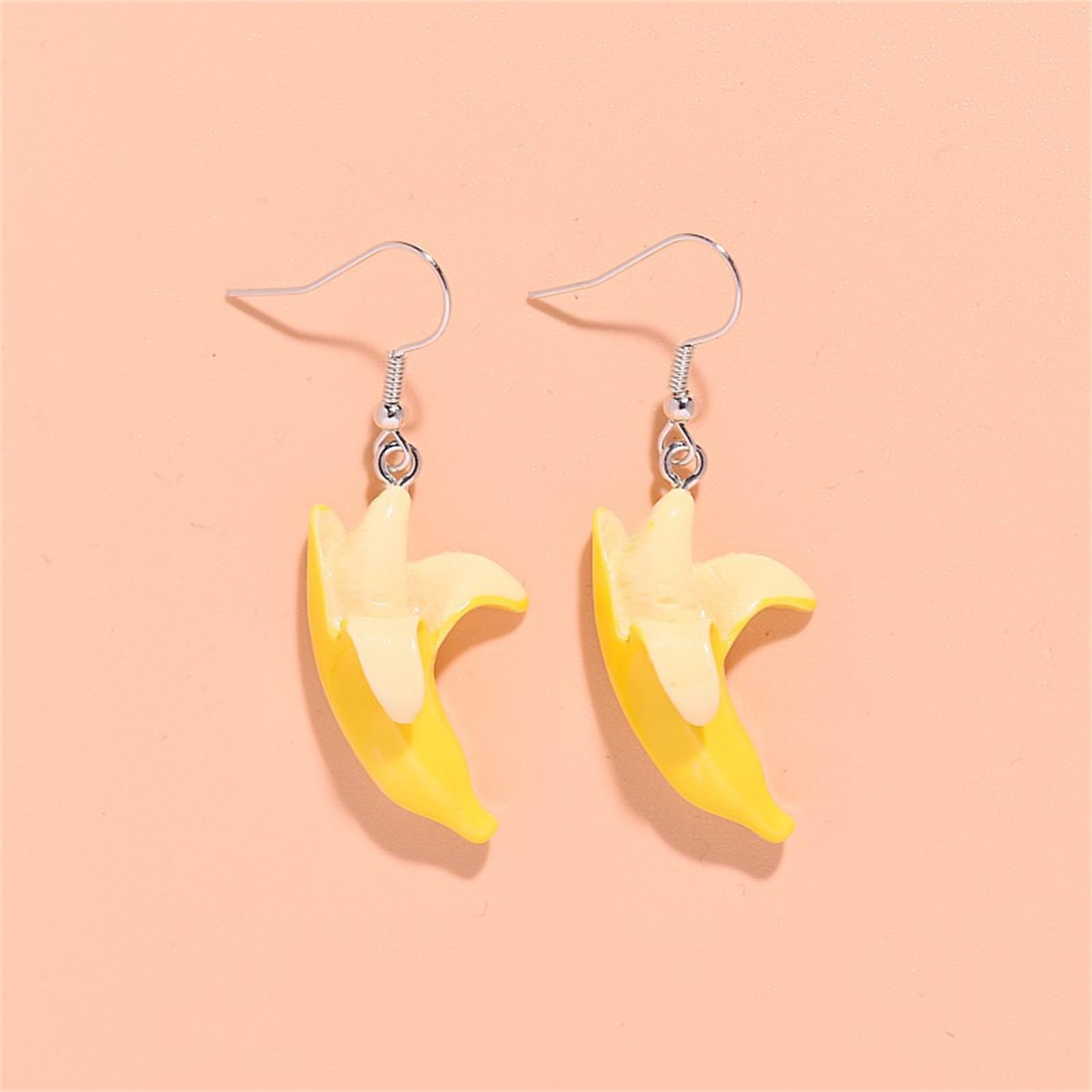 Stylish Resin Banana Dangle Earrings for Women - Fashionable Cute Lifelike Peeled Fruit Design, Bohemian Yellow Food Jewelry | Perfect for Summer Outfits, Beach Vacations & Tropical Themed Parties