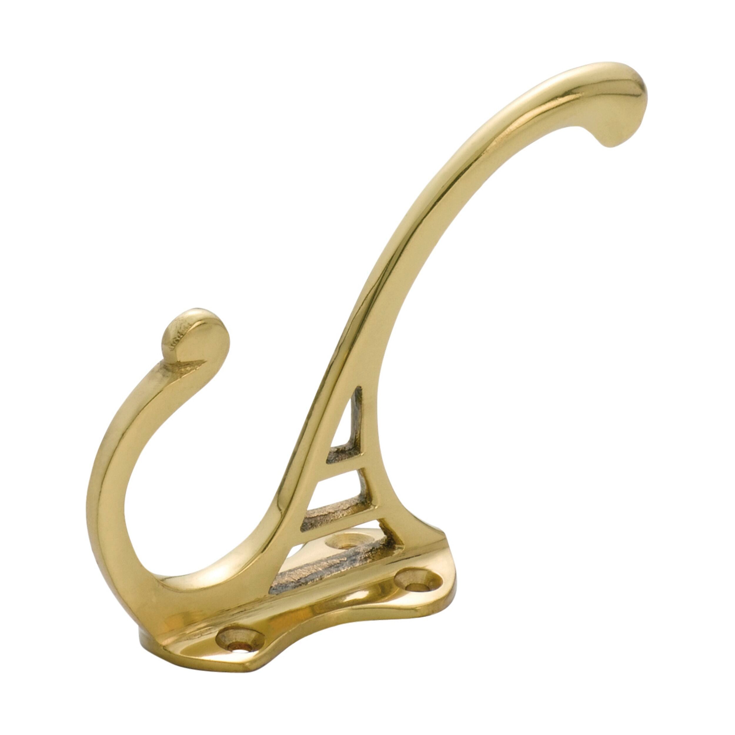 3900 Hat & Coat Hook - Polished Brass, 95mm x 70mm - Vintage Style Wall Hooks for Entryway, Bathroom, Bedroom & Closet Organization
