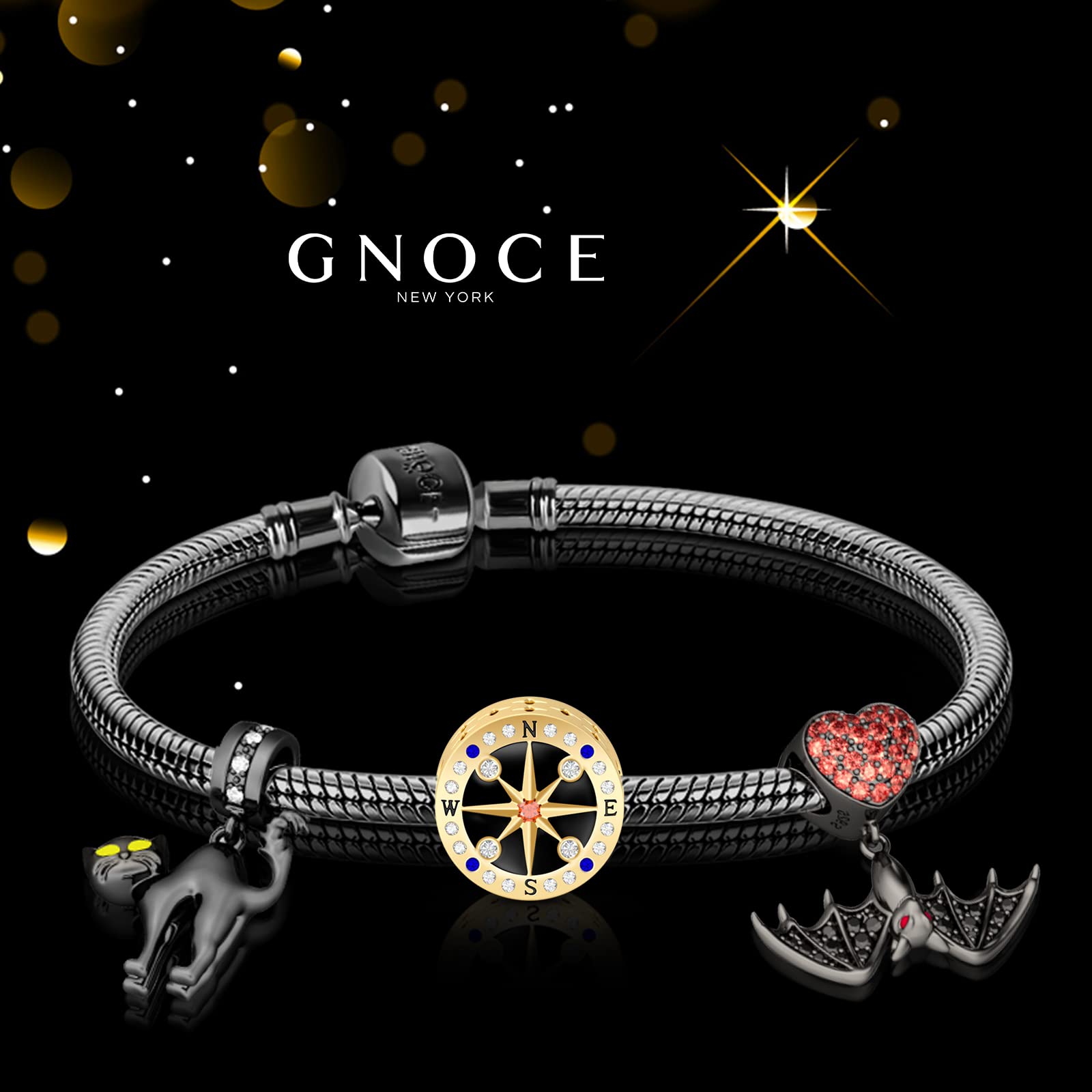 GNOCE 925 Sterling Silver Compass Charm Bead - 'You Are My World' Jewelry Gift for Women & Men, Perfect for Bracelets & Necklaces - Ideal for Christmas, Anniversaries & Travel Accessories (2 Gold)