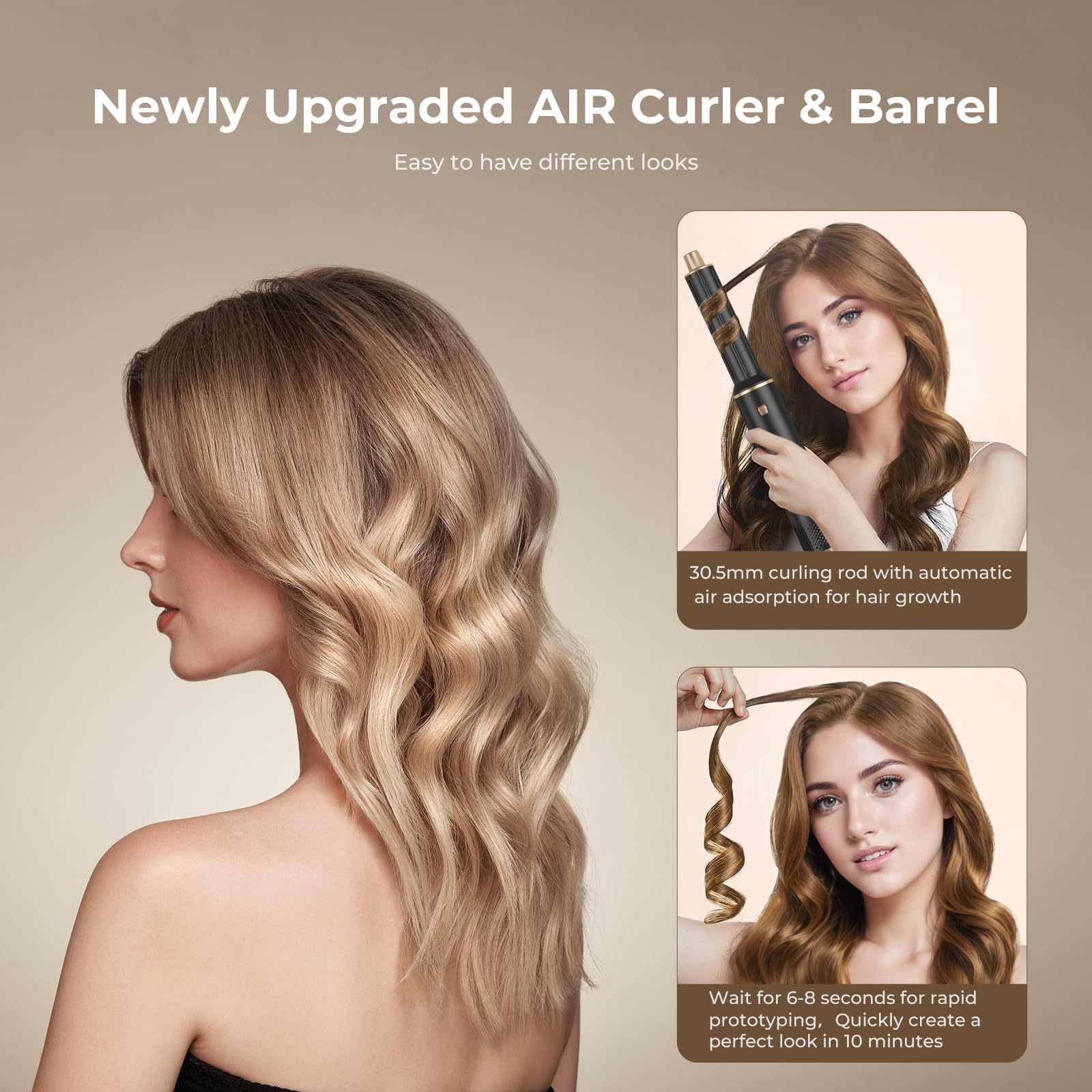 5 in 1 Blow Dryer Brush with Negative Ion Technology - Detachable Hair Dryer, Air Curler & Straightener for Drying, Curling & Styling - Perfect for Salon-Quality Hair at Home, Travel & Daily Styling