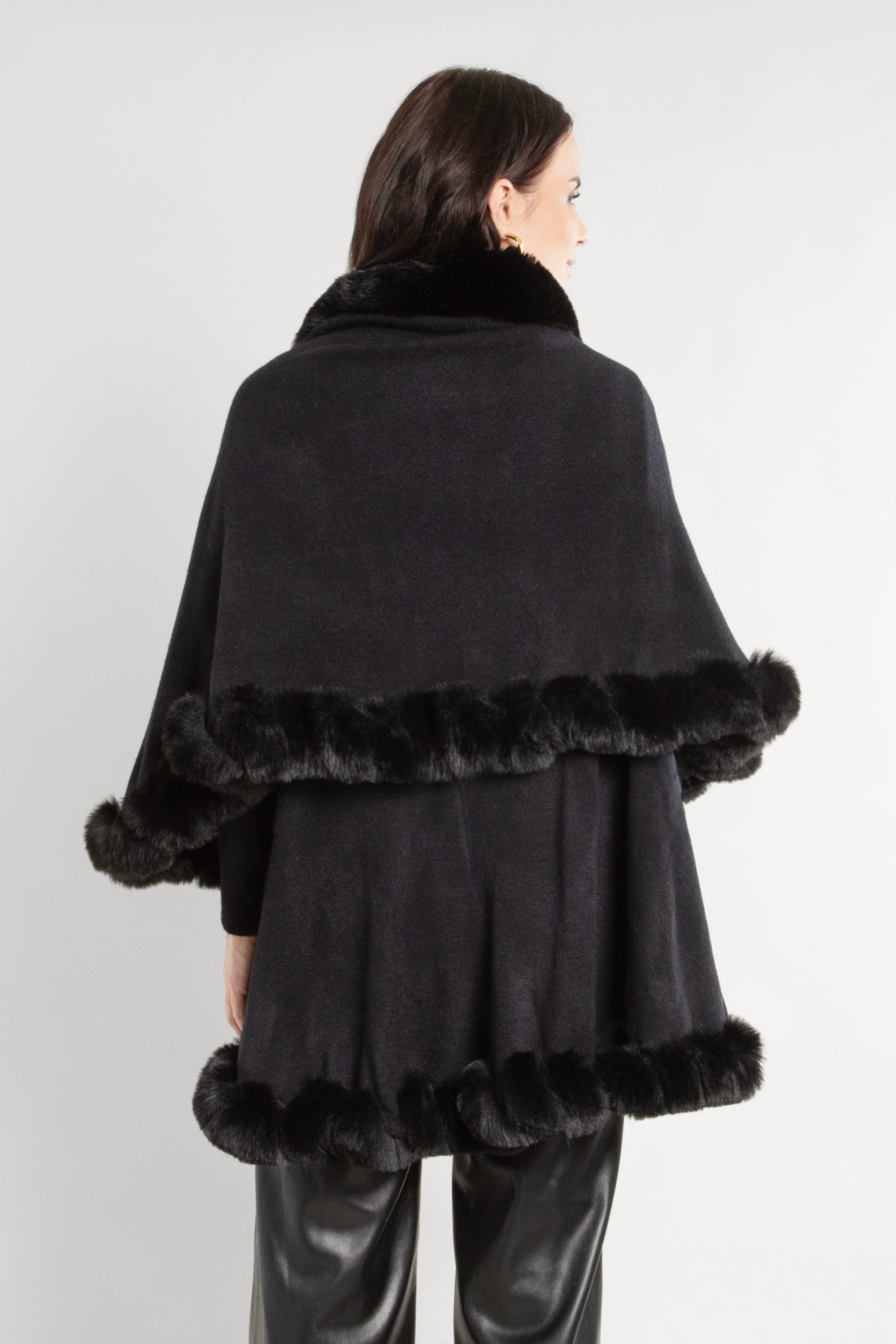 Elegant Layered Kimono Faux Fur Cape Coat - Women's Winter Fashion Outerwear for Parties, Weddings & Evening Events