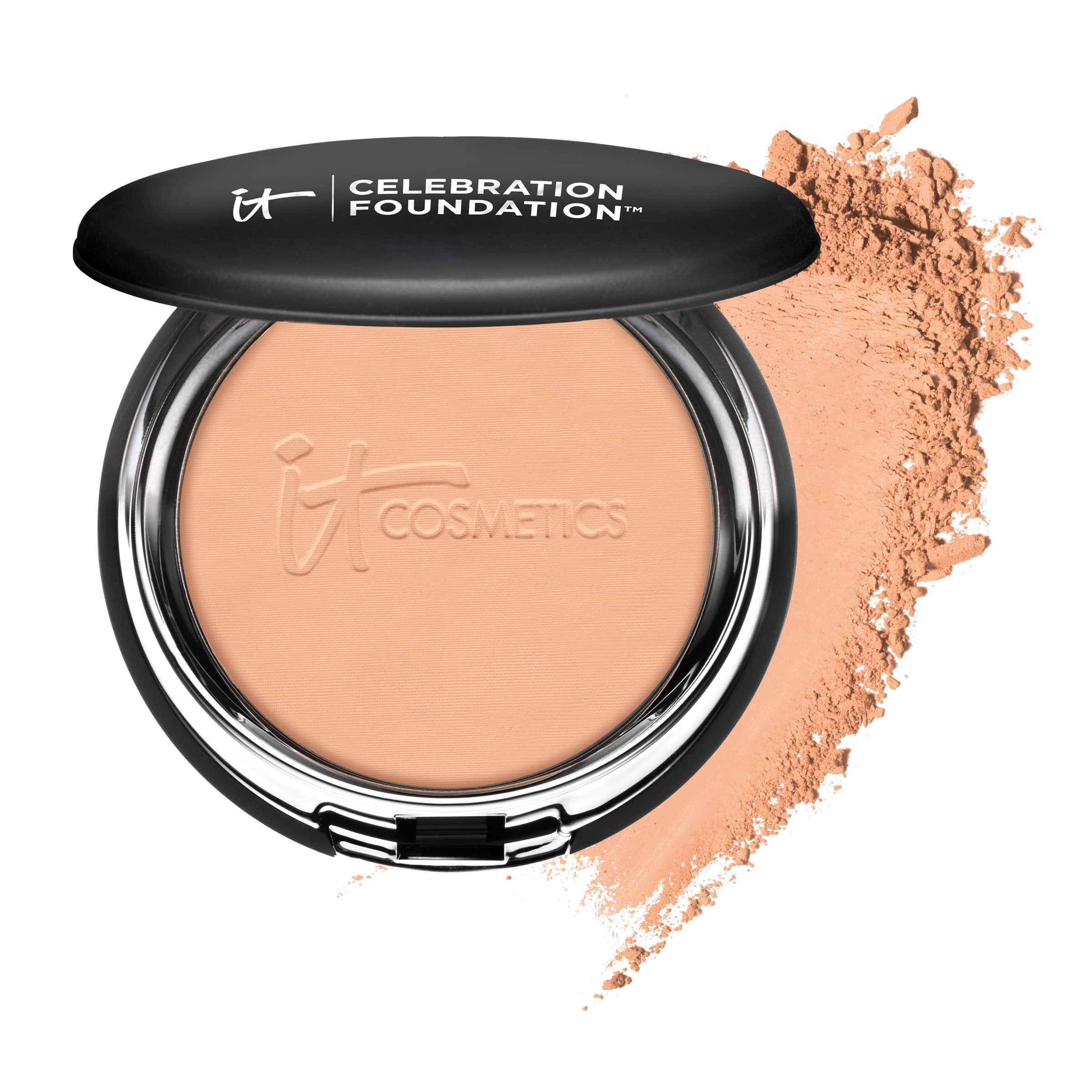 IT Cosmetics Celebration Foundation - Full-Coverage Anti-Aging Powder Makeup with Hydrolyzed Collagen & Hyaluronic Acid - Blurs Pores, Wrinkles & Imperfections - 0.3 oz | Perfect for Daily Wear, Special Occasions & Photo Shoots