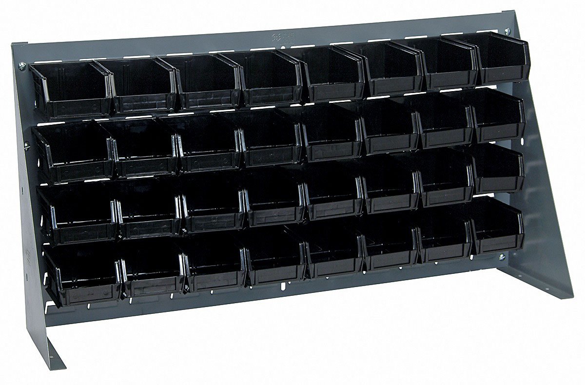 Quantum Storage Systems QBR-3619-210-32 Black Complete Unit Bench Racks with Louvered Panels & Bins - Perfect for Workshop, Garage, and Industrial Storage Organization