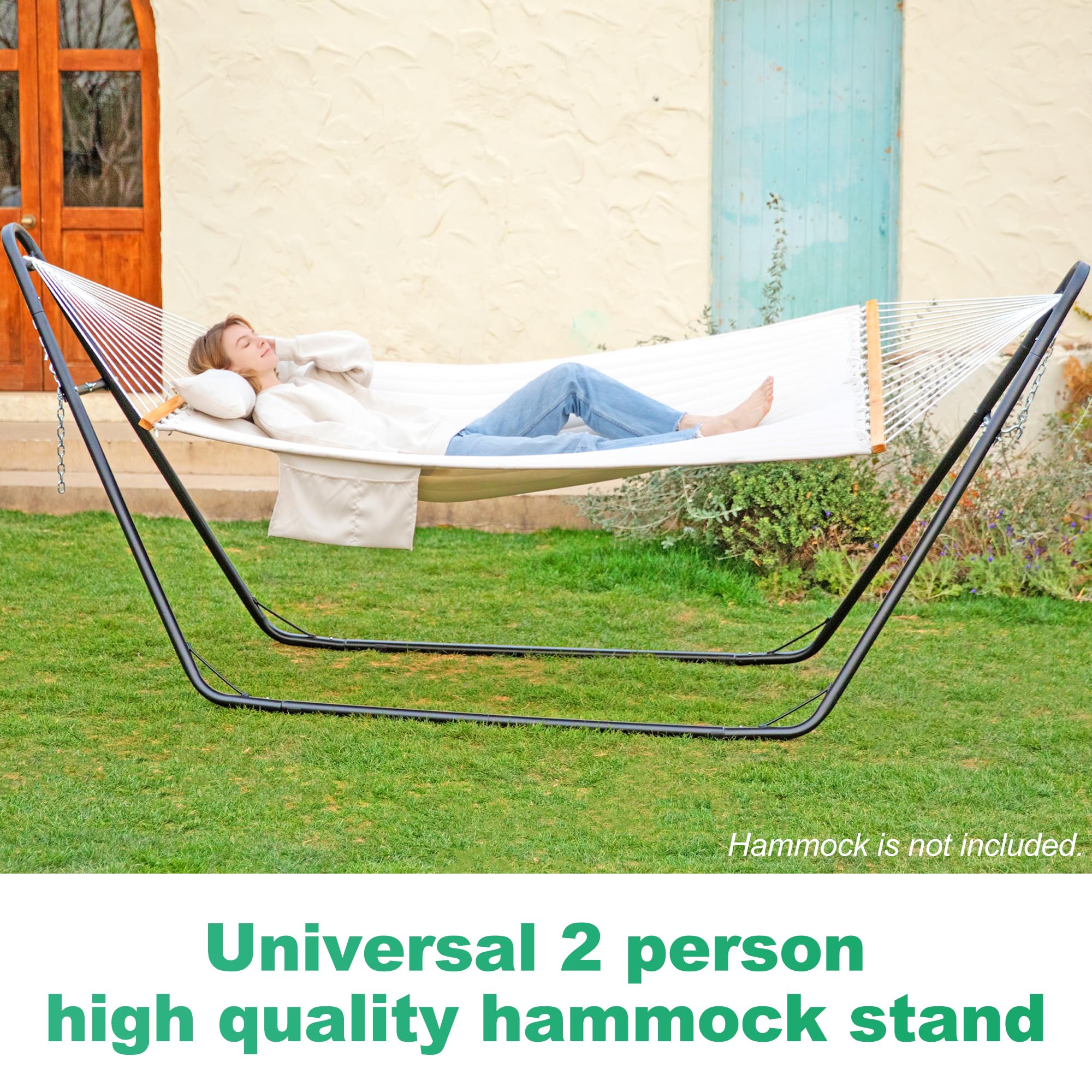Heavy Duty 2 Person Hammock Stand - 600 lbs Capacity, Adjustable Powder-Coated Steel Frame for 9-14ft Hammocks, XXL Black - Perfect for Backyard, Camping & Beach Relaxation
