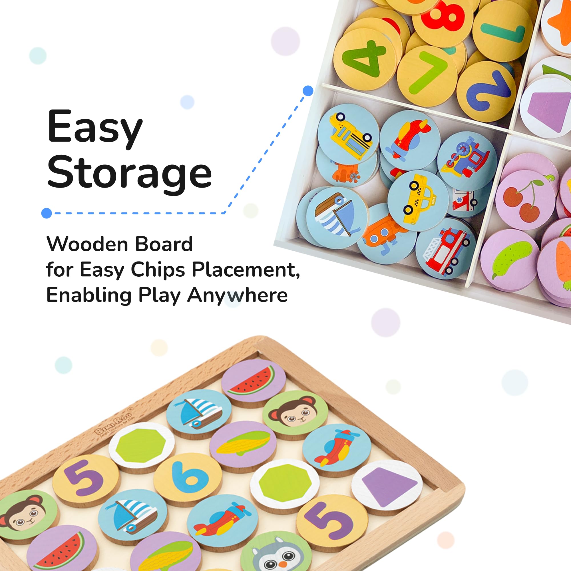 Bimi Boo Wooden Memory Game for Toddlers 3+ - Preschool Learning Toy for Cognitive Development | Fun Matching Game for Kids
