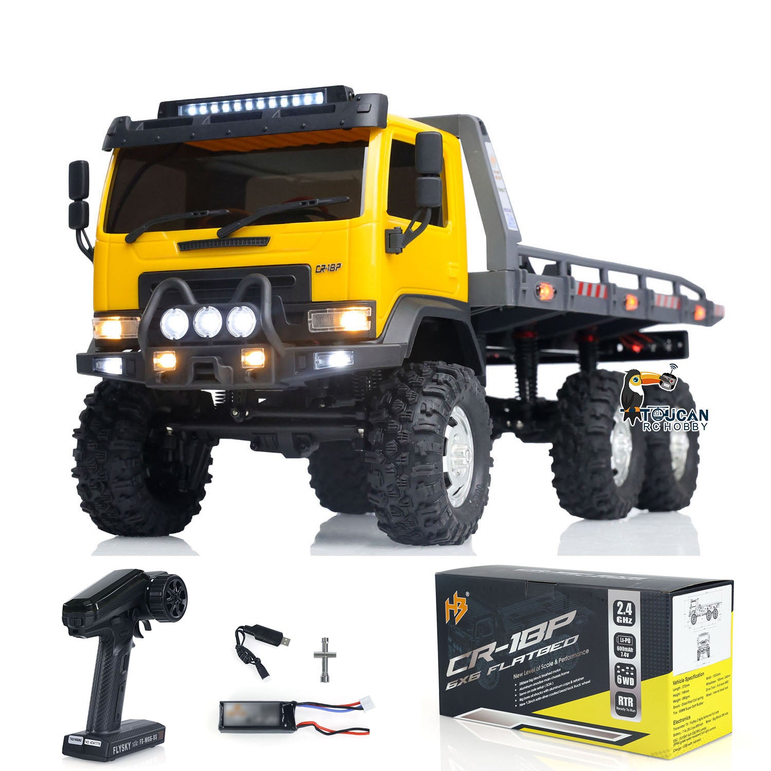 1/18 Scale CR18P 6x6 RC Flatbed Trailer Truck RTR with 2-Speed Gearbox, LED Lights & Controller - Compatible with 1/18 RC Rock Crawlers - Perfect for Off-Road Adventures, Trail Crawling and Backyard RC Racing