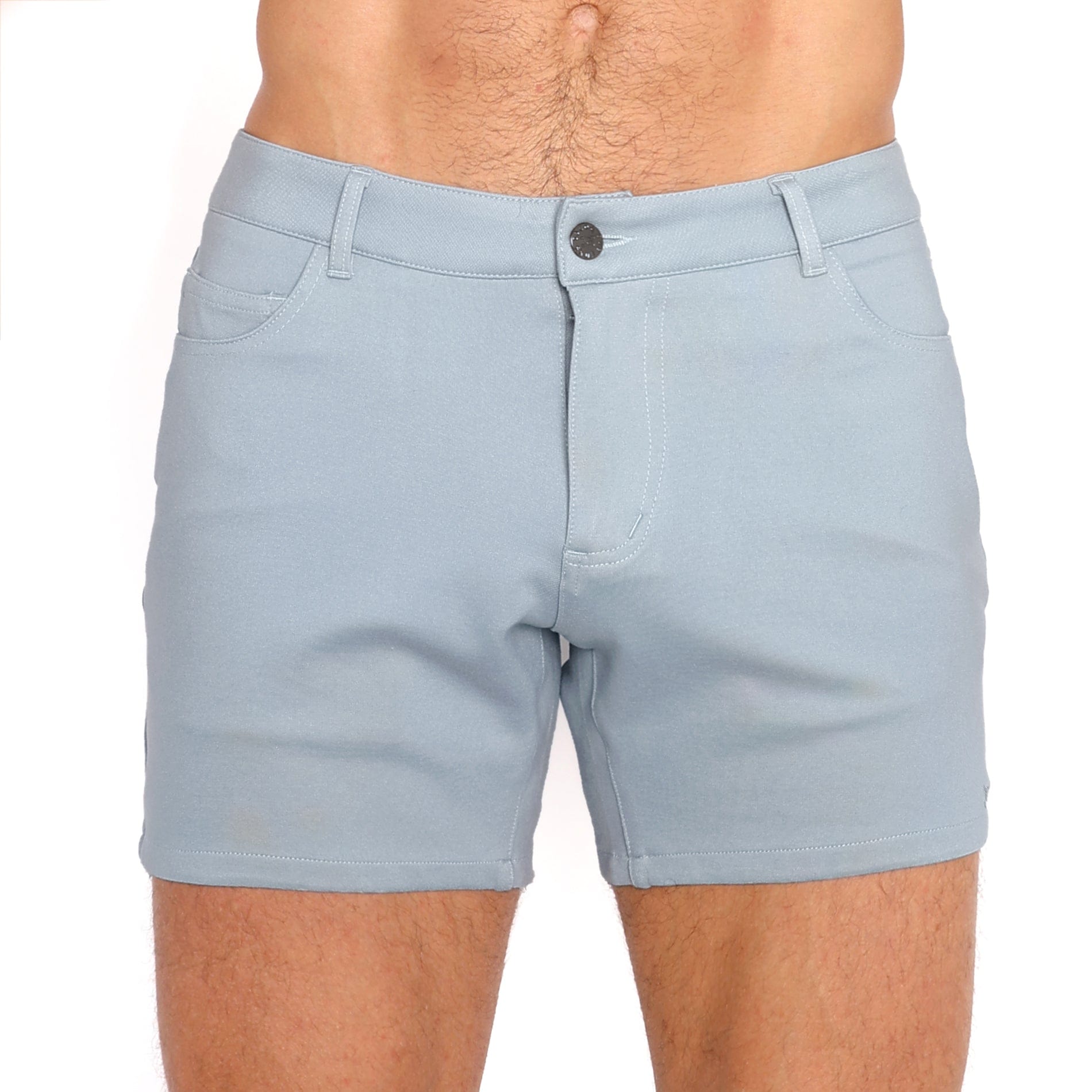 Blue Slate Logo Knit Stretch Shorts for Men - Comfortable Casual Wear for Gym, Running & Everyday Outfits