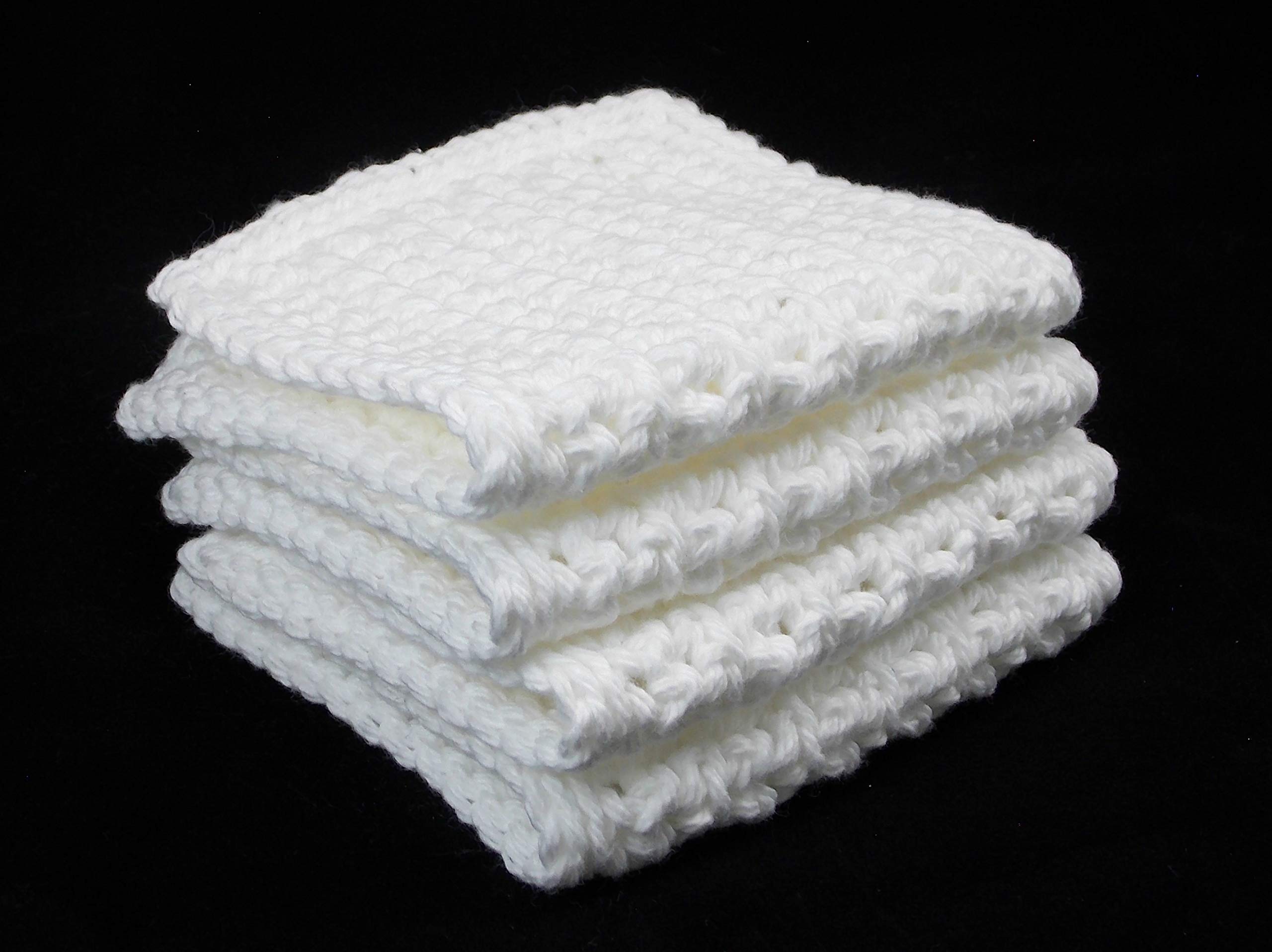 Set of 4 Handmade White 4x7 Inch Rectangular Crochet Cotton Dishcloths - Eco-Friendly Kitchen Towels for Washing Dishes, Cleaning Countertops & Drying Hands