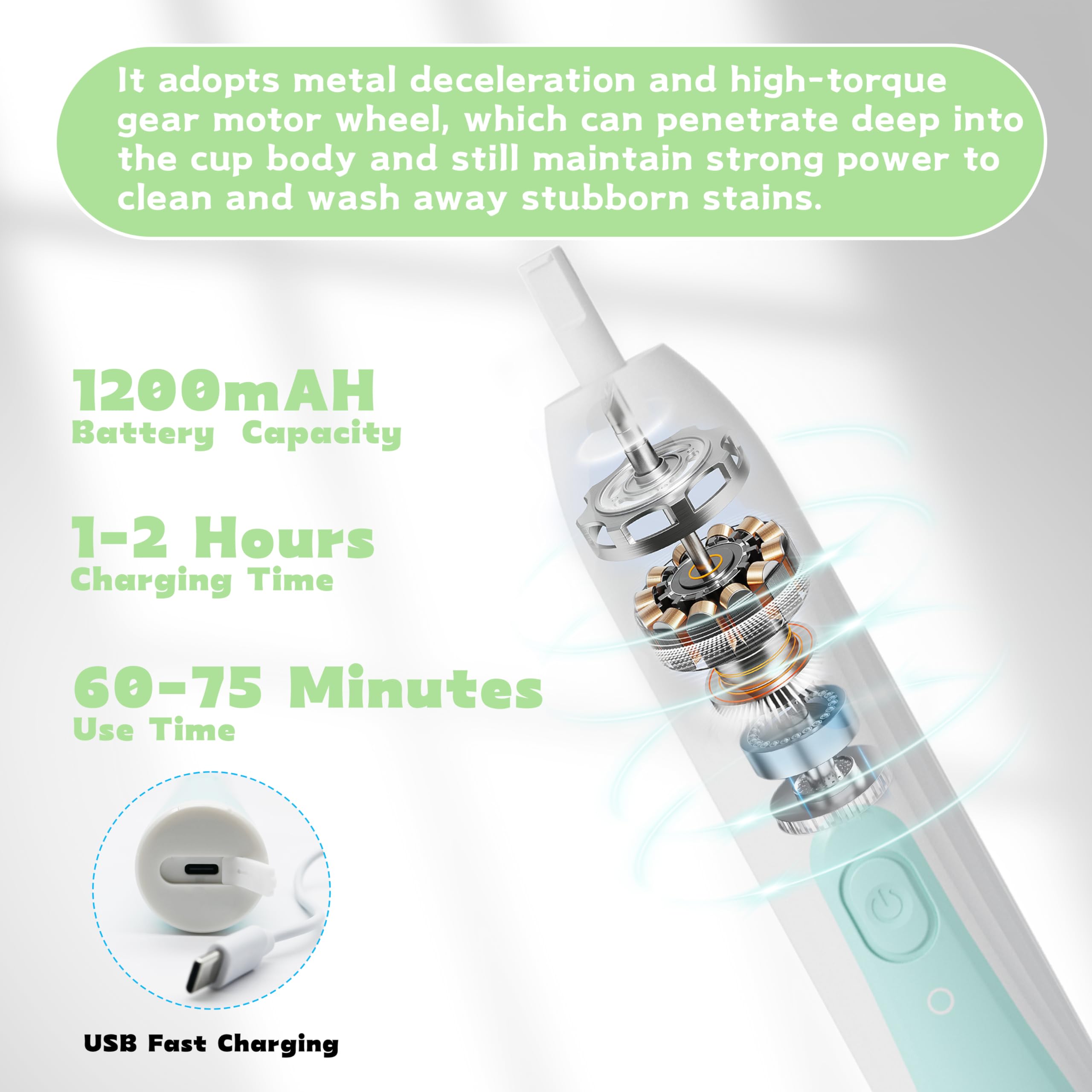 Rechargeable Electric Bottle Brush Cleaner - Automatic Baby Bottle Cleaning Kit with Waterproof Design, Multi-Purpose Cleaning Brush for Bottles, Cups & Kitchenware (Green) | Perfect for Baby Bottles, Travel Mugs & Hard-to-Clean Containers
