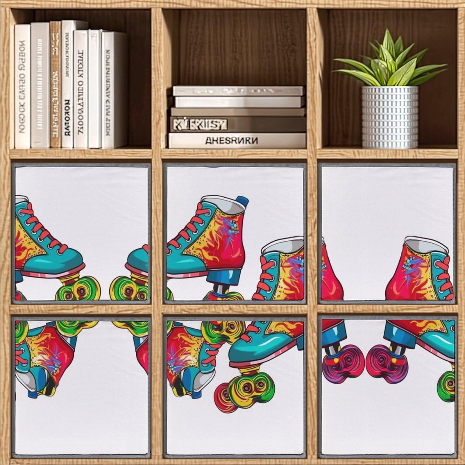 6-Pack Colorful Roller Skates Collapsible Storage Bins with Handles - Large Closet Organizer, Clothing Storage Boxes for Home, Office & Kids Room Organization