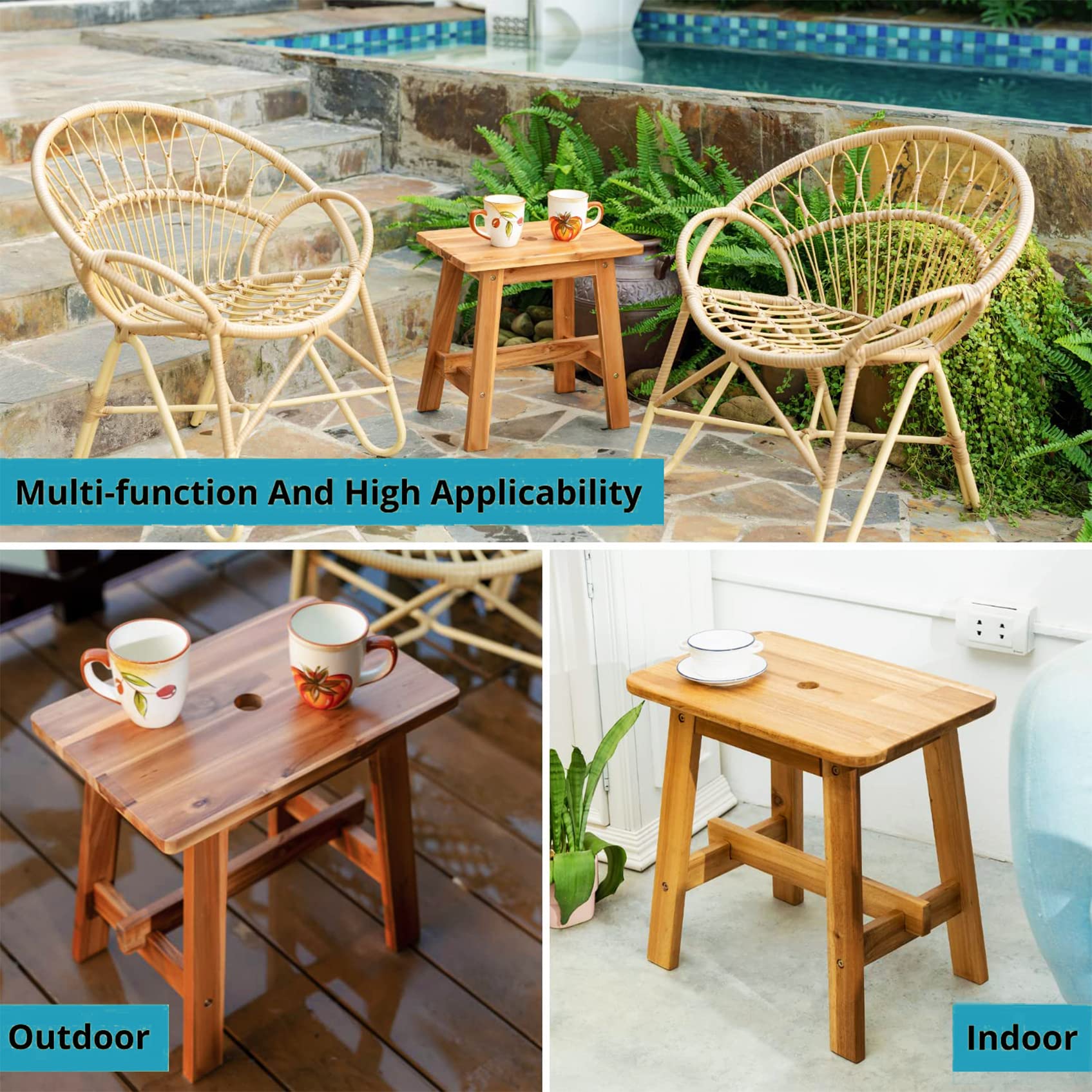 Premium Solid Wood Step Stool - 380lb Weight Capacity Multi-Purpose Stool for Bathroom, Kitchen & Kids | Perfect as Plant Stand, Step Ladder & Decorative Stool for Home Use